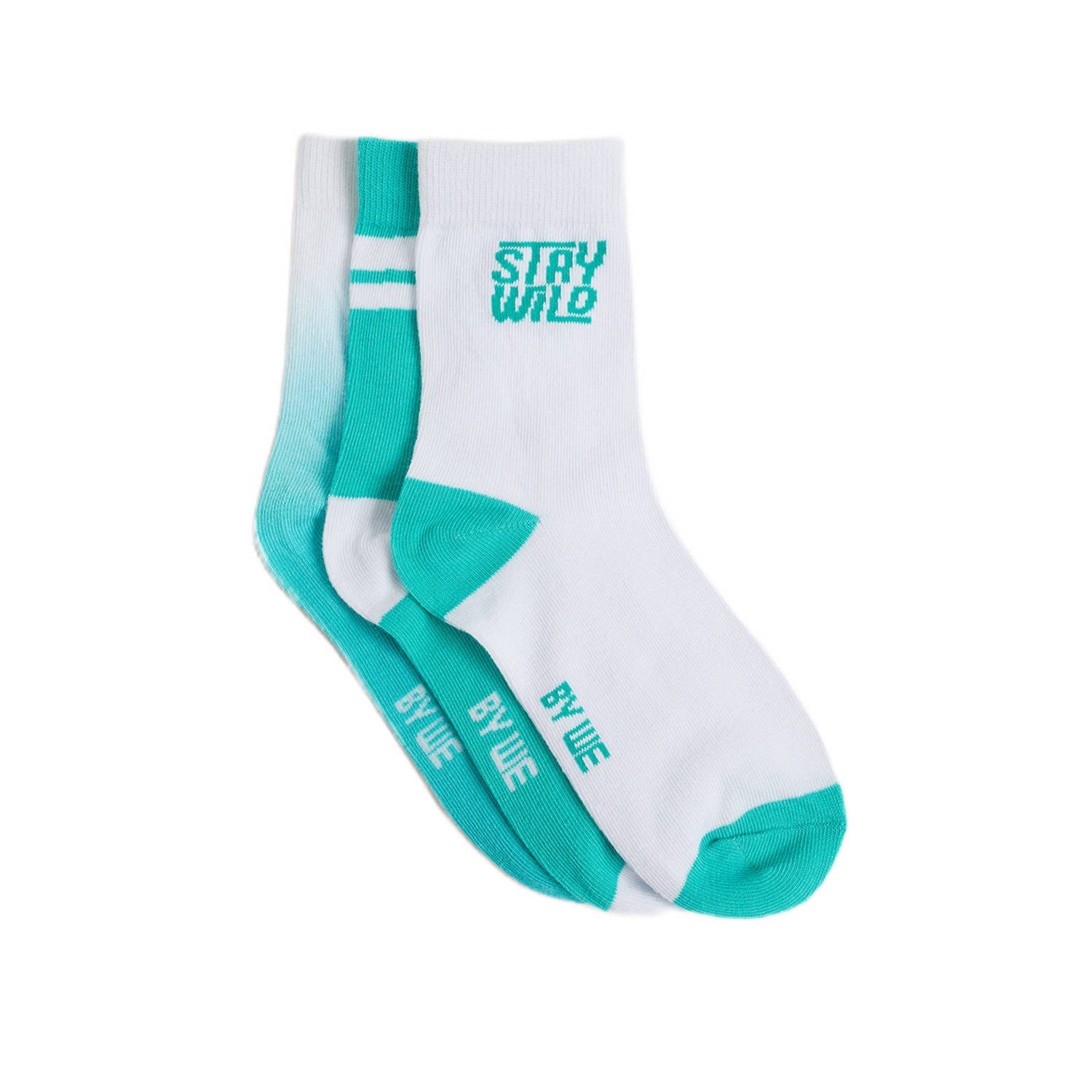 WE Fashion sokken set van 3 groen wit Jongens Katoen Meerkleurig 35 38