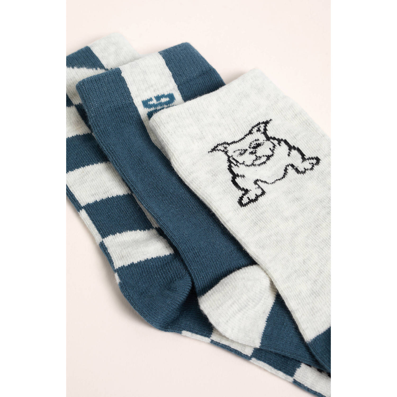 WE Fashion Salty Dog sokken set van 3 blauw wit