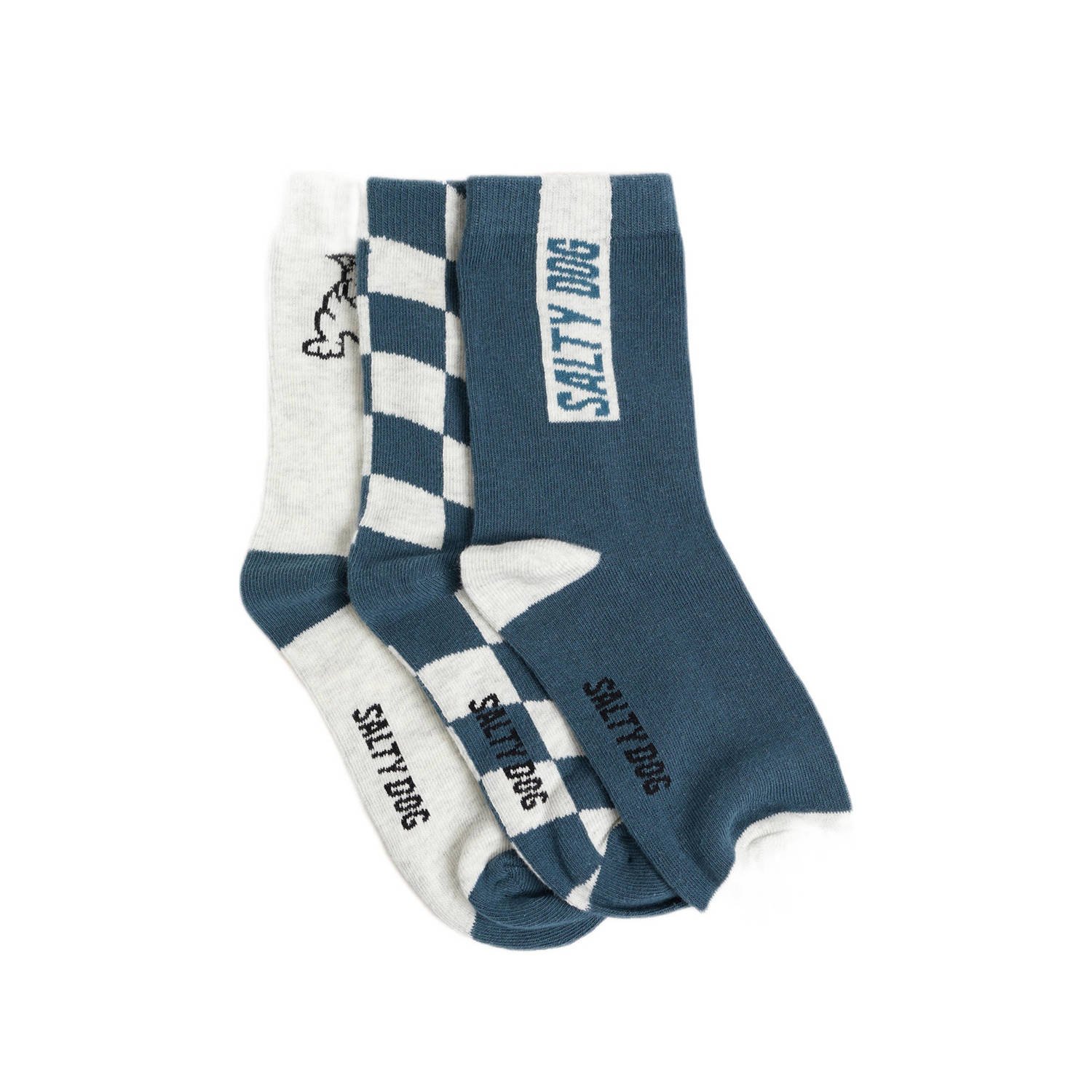 WE Fashion sokken set van 3 blauw wit Jongens Biologisch katoen All over print 27 30