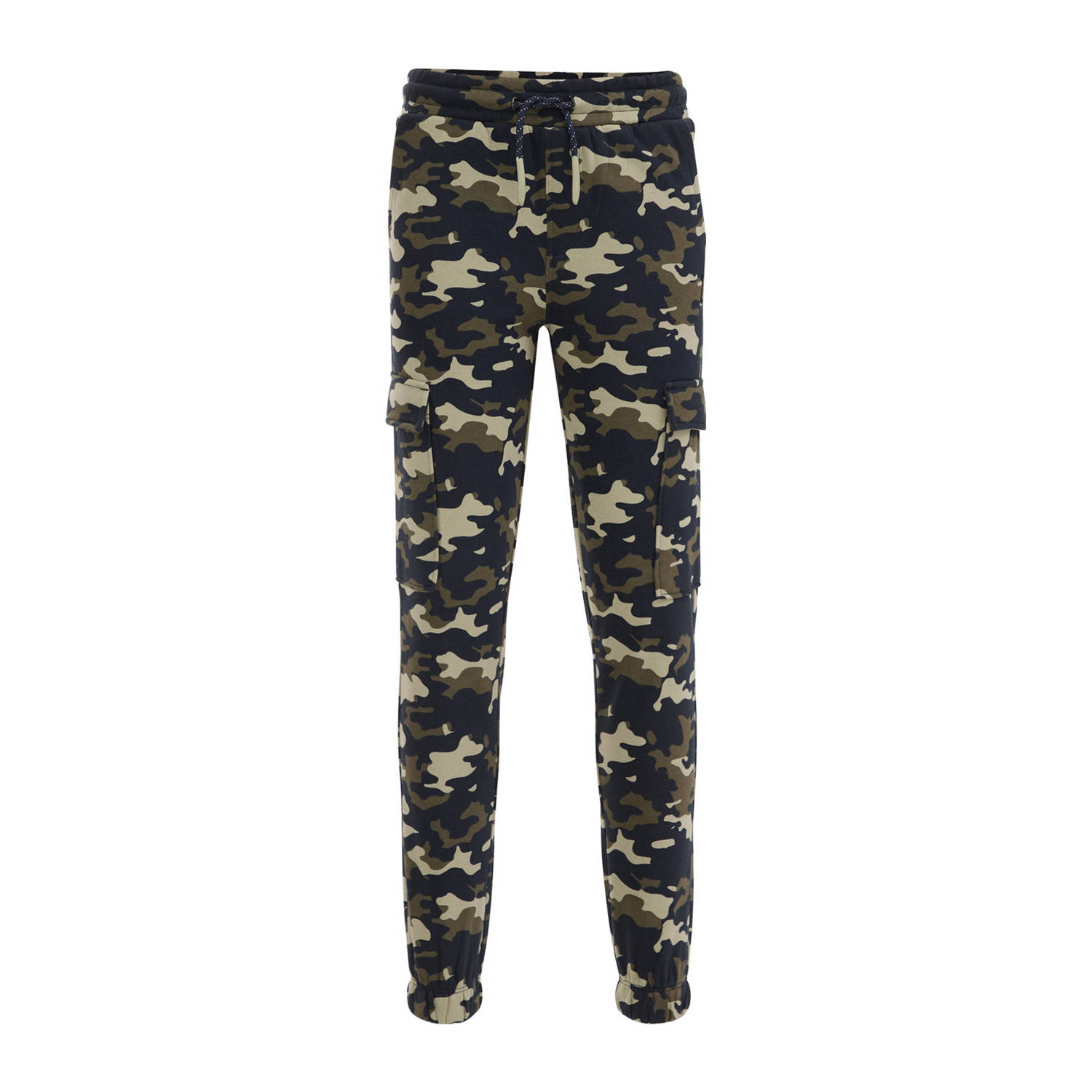 WE Fashion slim fit joggingbroek met camouflageprint groen donkerblauw Jongens Sweat 104