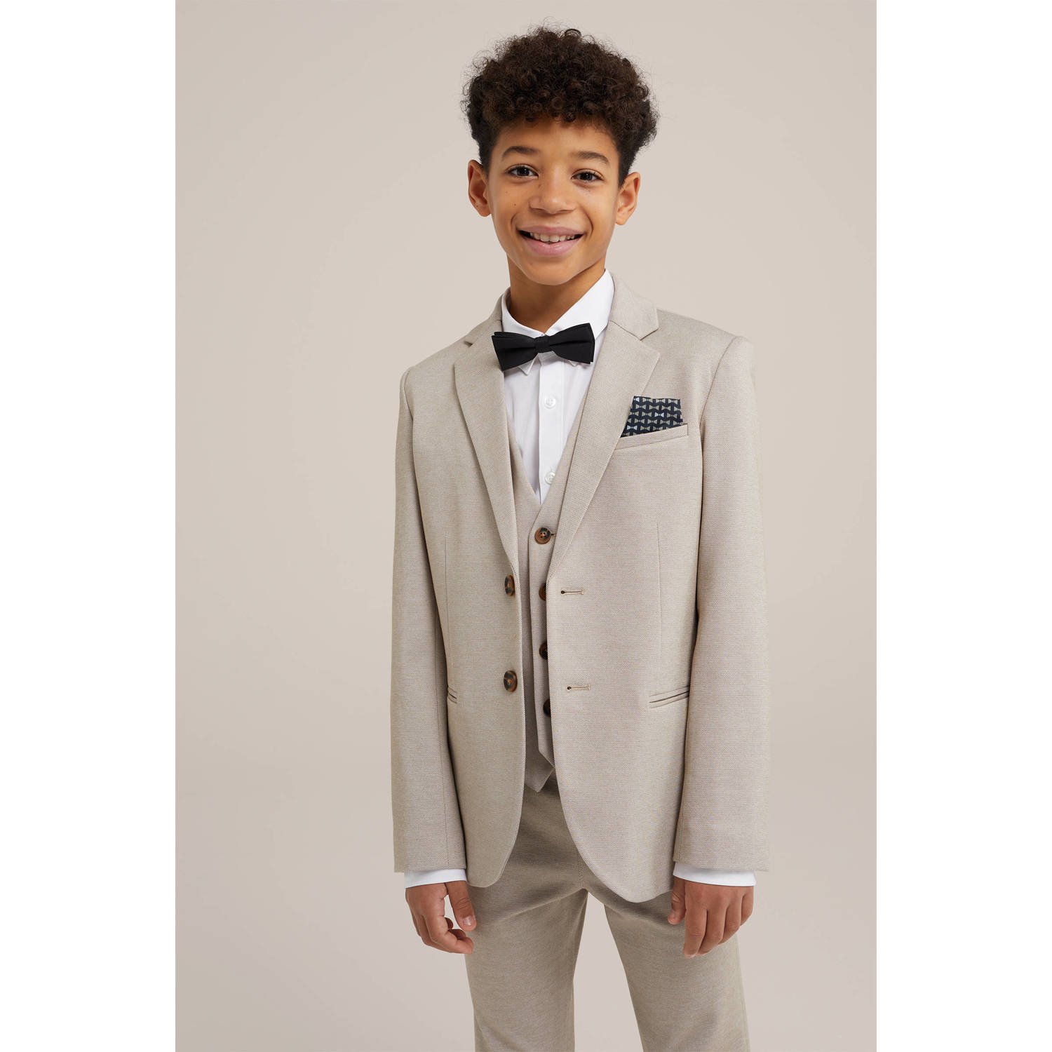 WE Fashion colbert beige Jongens Polyester Smokingkraag Effen 122 128