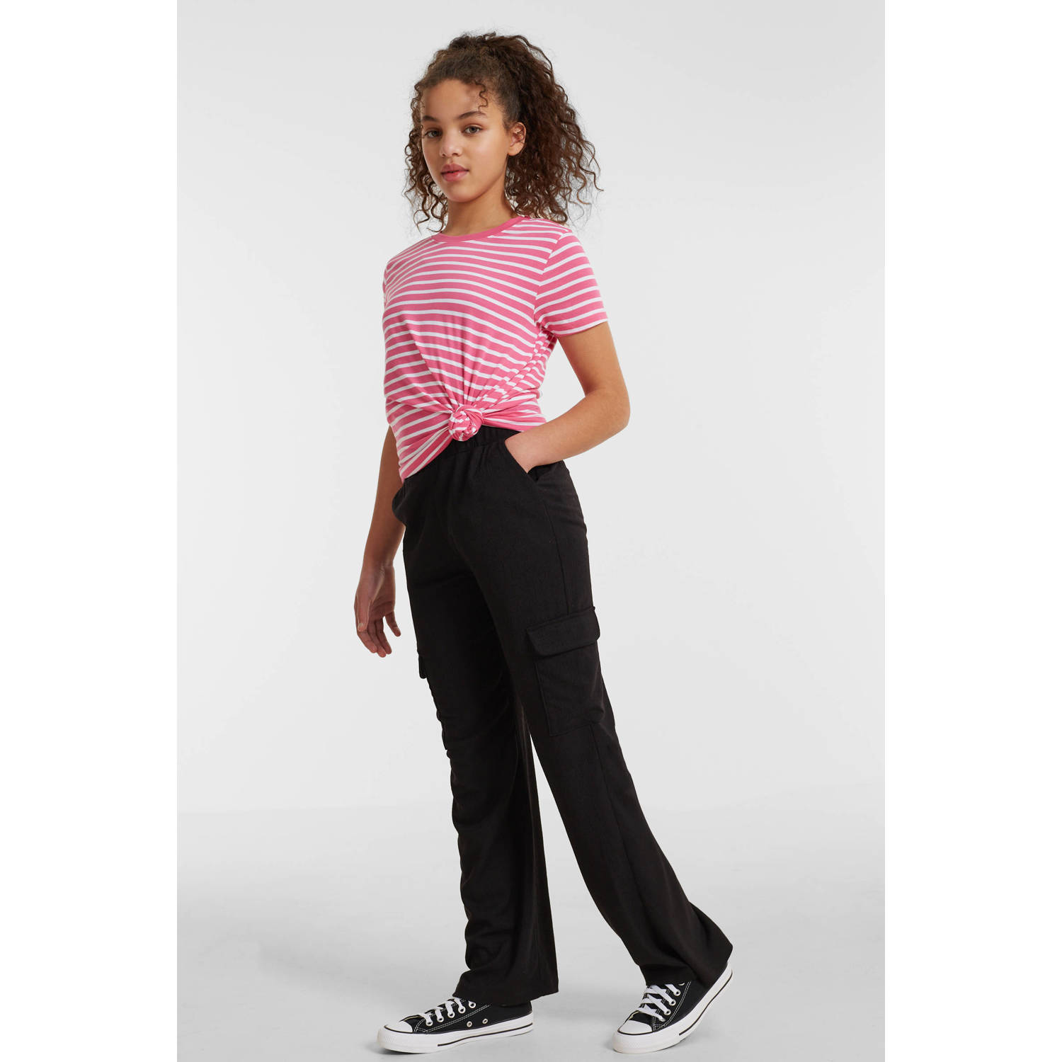 Anytime crinkle cargo broek zwart Meisjes Polyester Effen 110 116