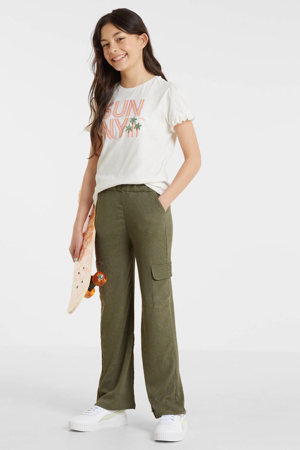 Anytime crinkle cargobroek khaki