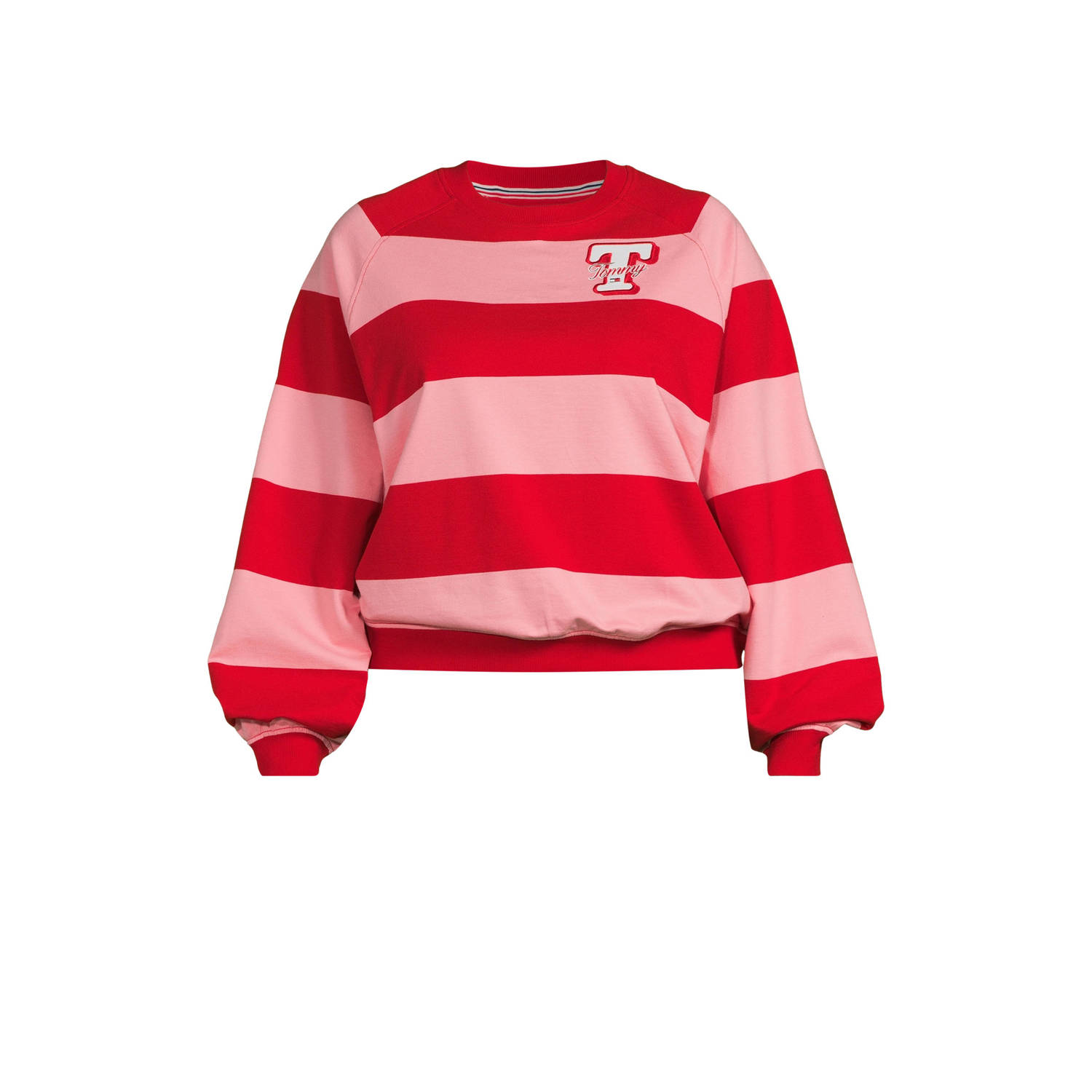 Tommy Jeans Curve gestreepte sweater rood lichtroze