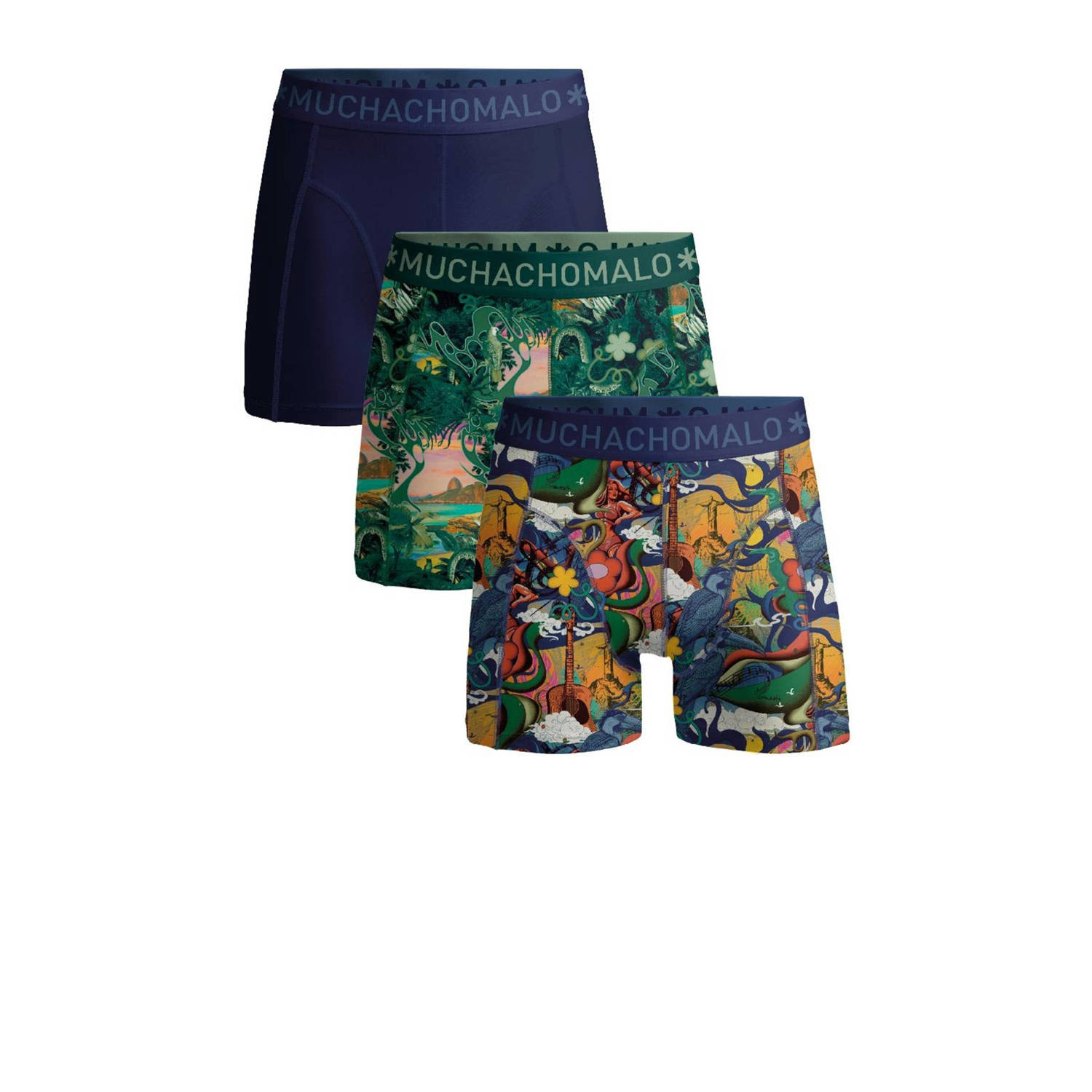 Muchachomalo boxershort RIO set van 3 donkerblauw groen Jongens Stretchkatoen 134 140