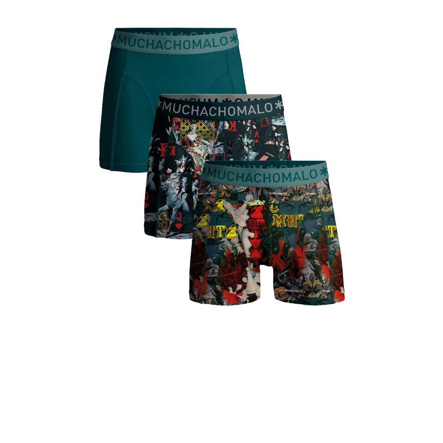 Muchachomalo boxershort Chessplay (set van 3) Groen Stretchkatoen All over print 122 128