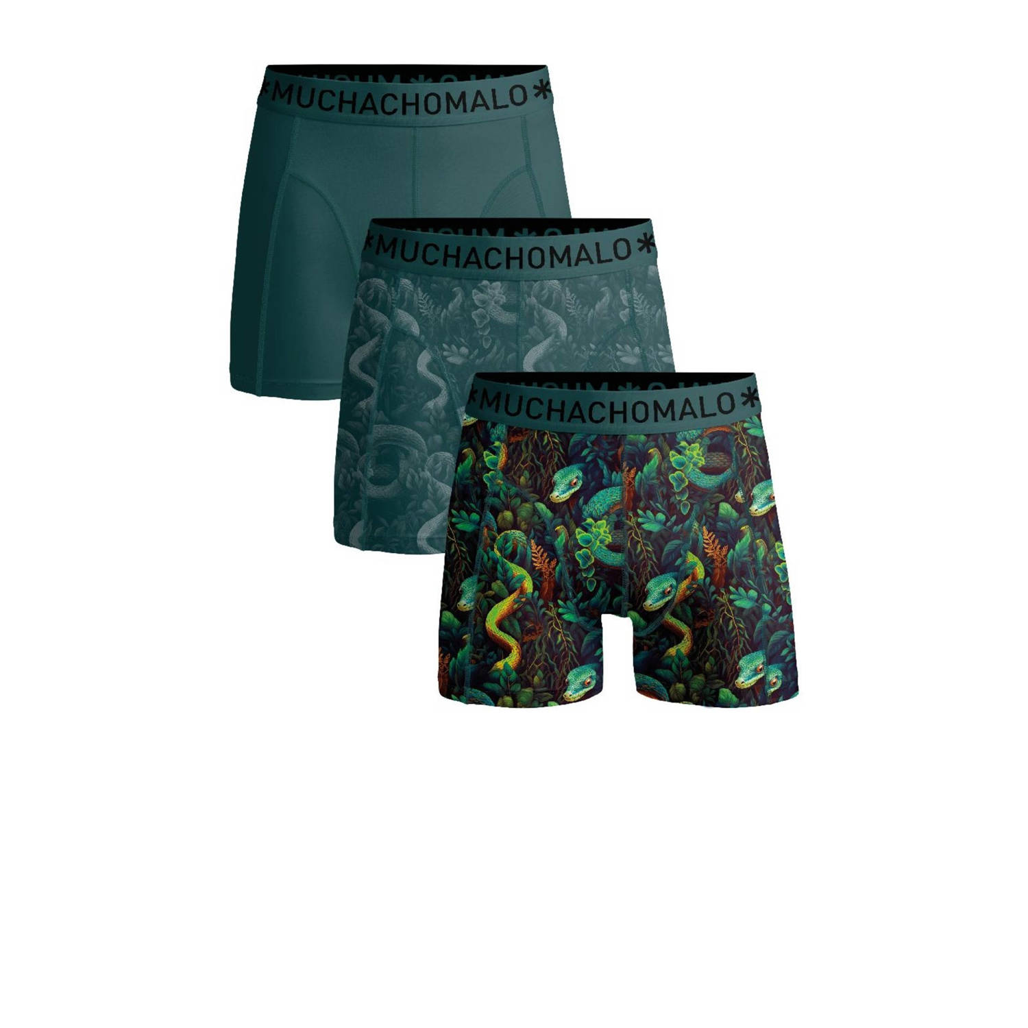 Muchachomalo boxershort Snakey (set van 3) Groen Stretchkatoen Dierenprint 134 140