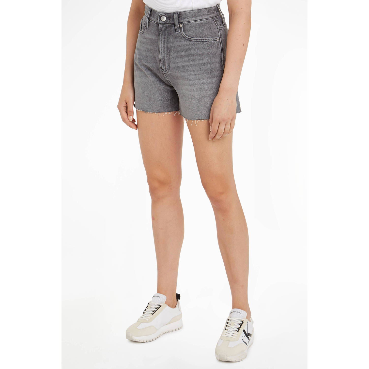 CALVIN KLEIN JEANS high waist regular fit short grijs