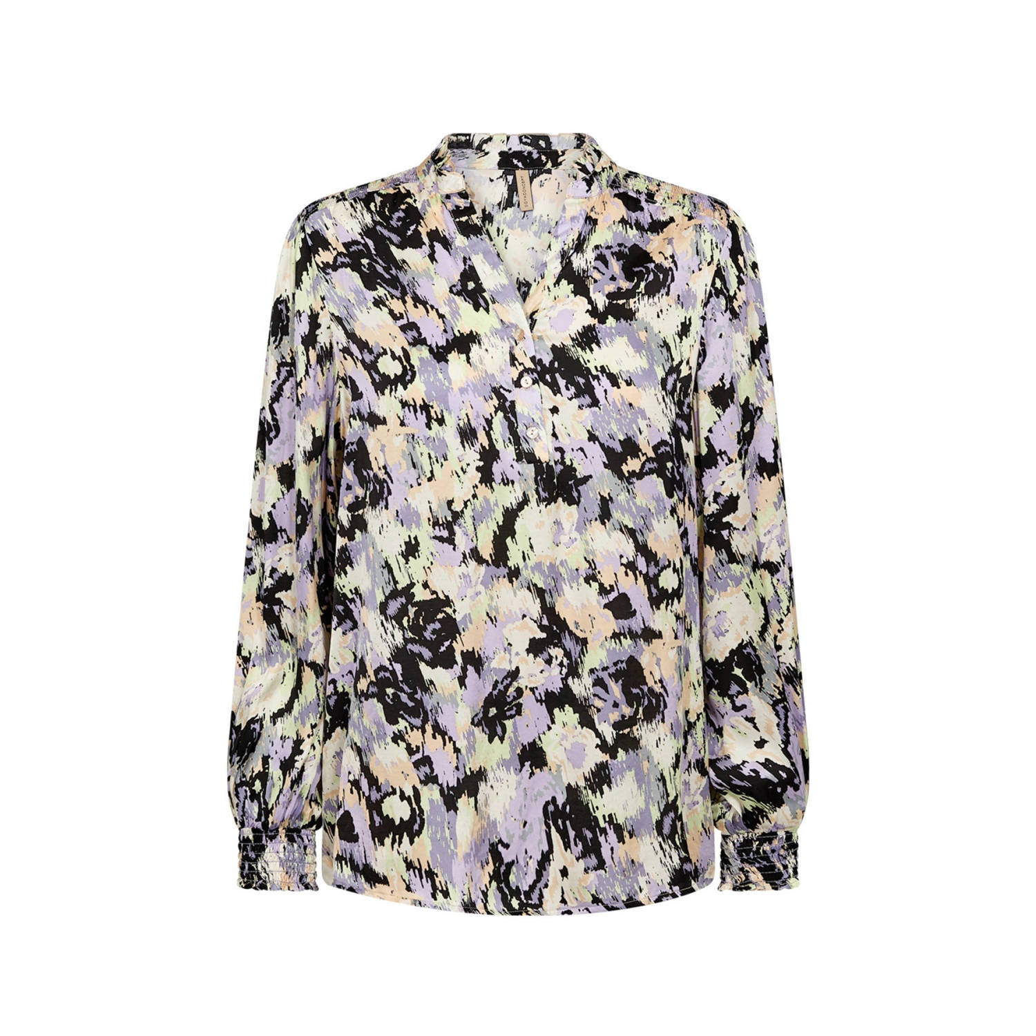 Soyaconcept blousetop met all over print lila zwart ecru