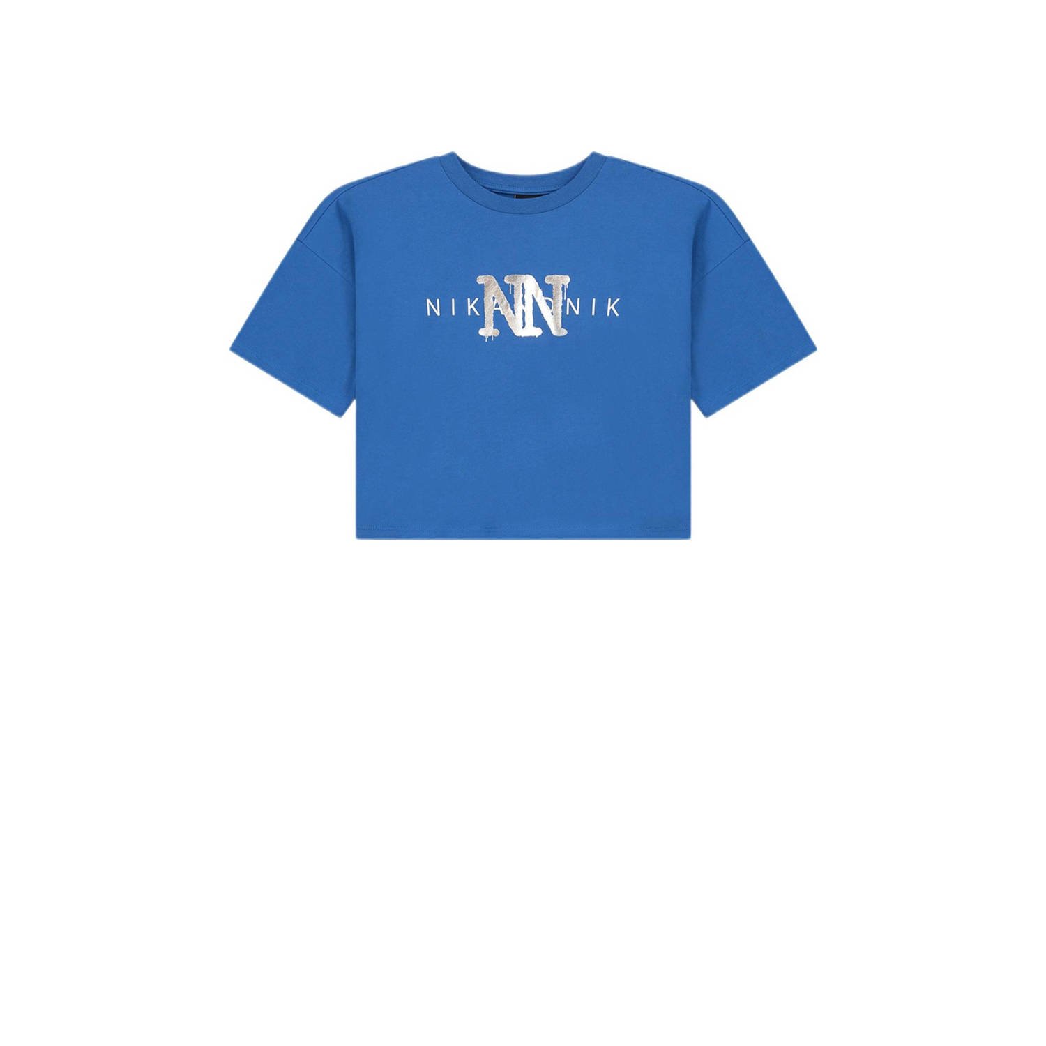 NIK&NIK T-shirt Spray met logo helderblauw Meisjes Katoen Ronde hals Logo 128