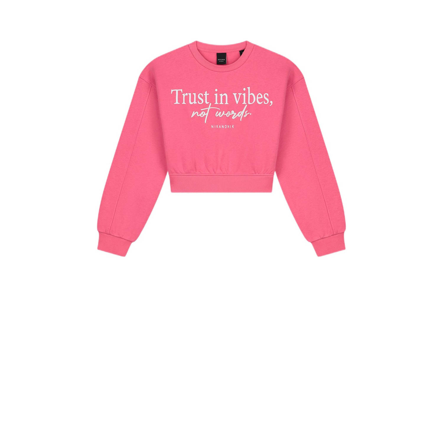 NIK&NIK sweater Vibes met tekst felroze Tekst 152