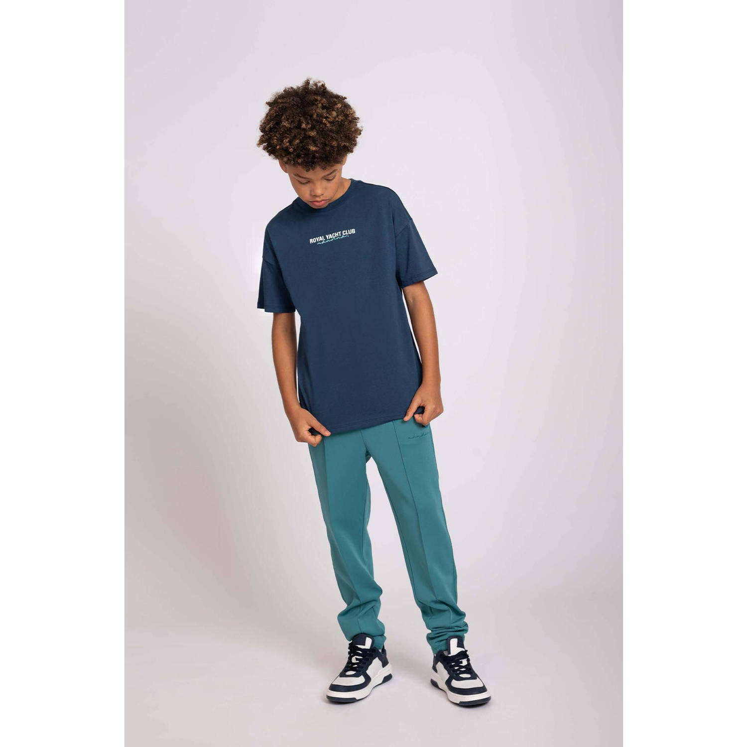 NIK&NIK T-shirt Yacht Club met tekst donkerblauw Jongens Katoen Ronde hals 140