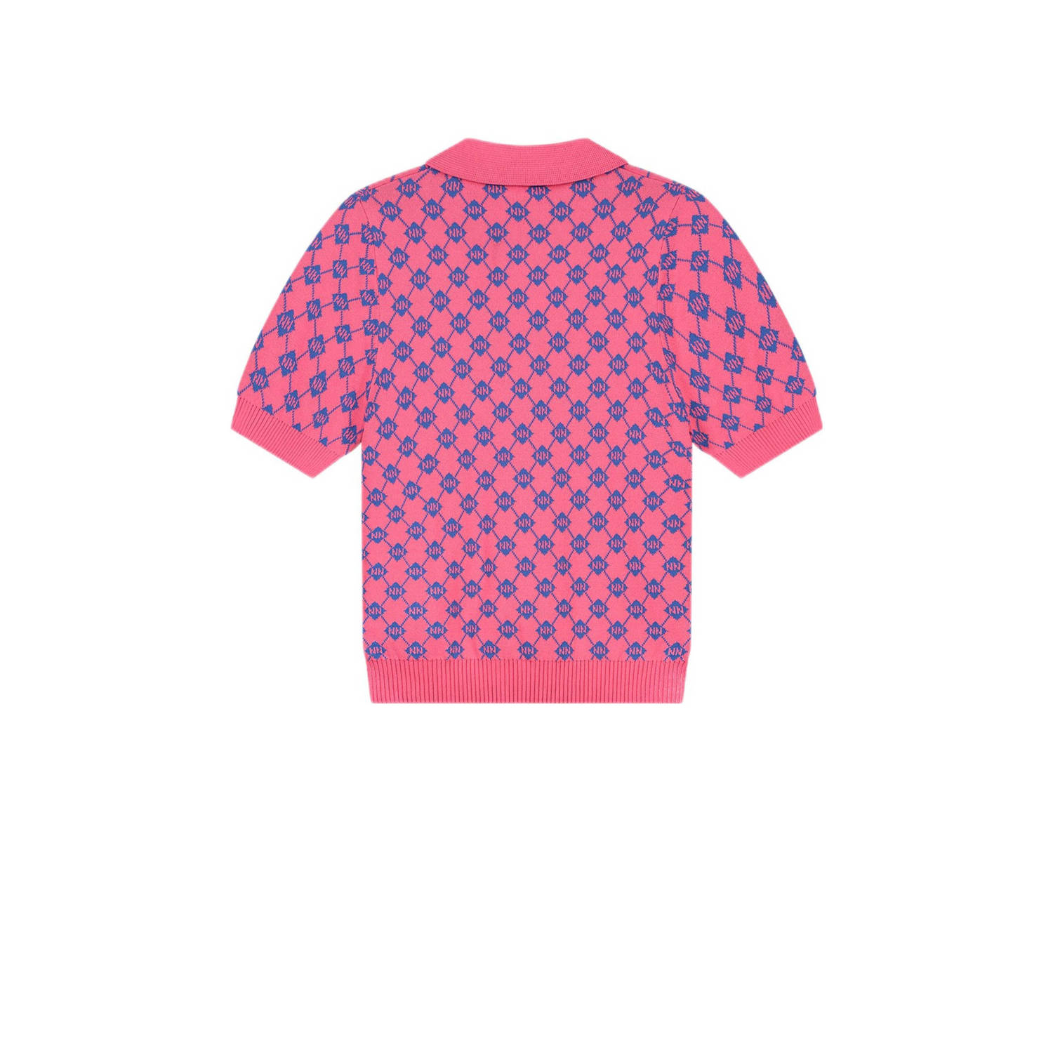NIK&NIK fijngebreide top Goldie met all over print felroze blauw