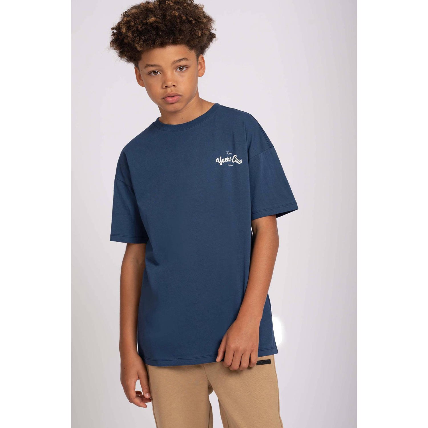 NIK&NIK T-shirt RYC met printopdruk donkerblauw Jongens Katoen Ronde hals 140