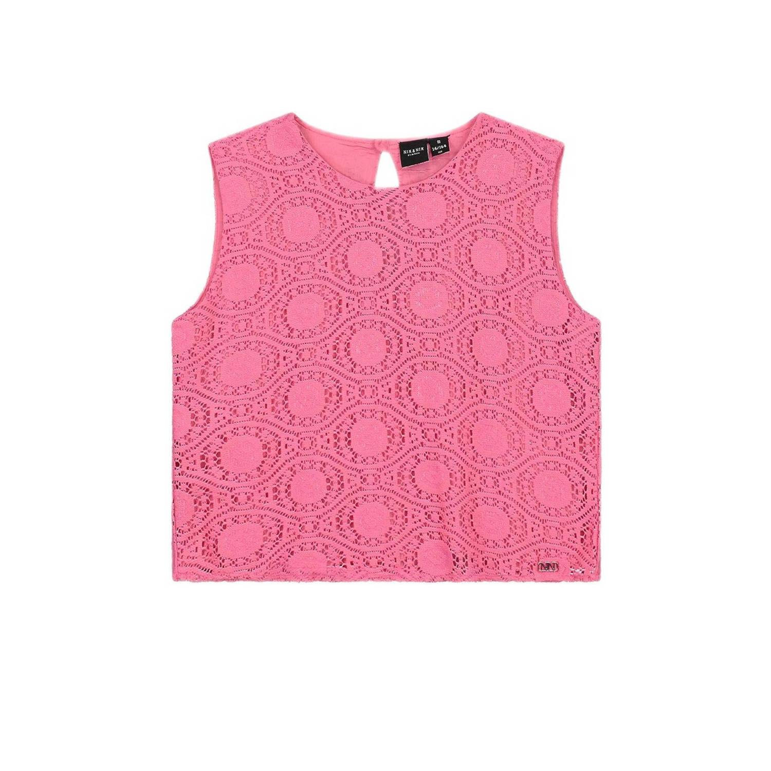 NIK&NIK crop top Kimba met all over print felroze Meisjes Katoen Ronde hals 152