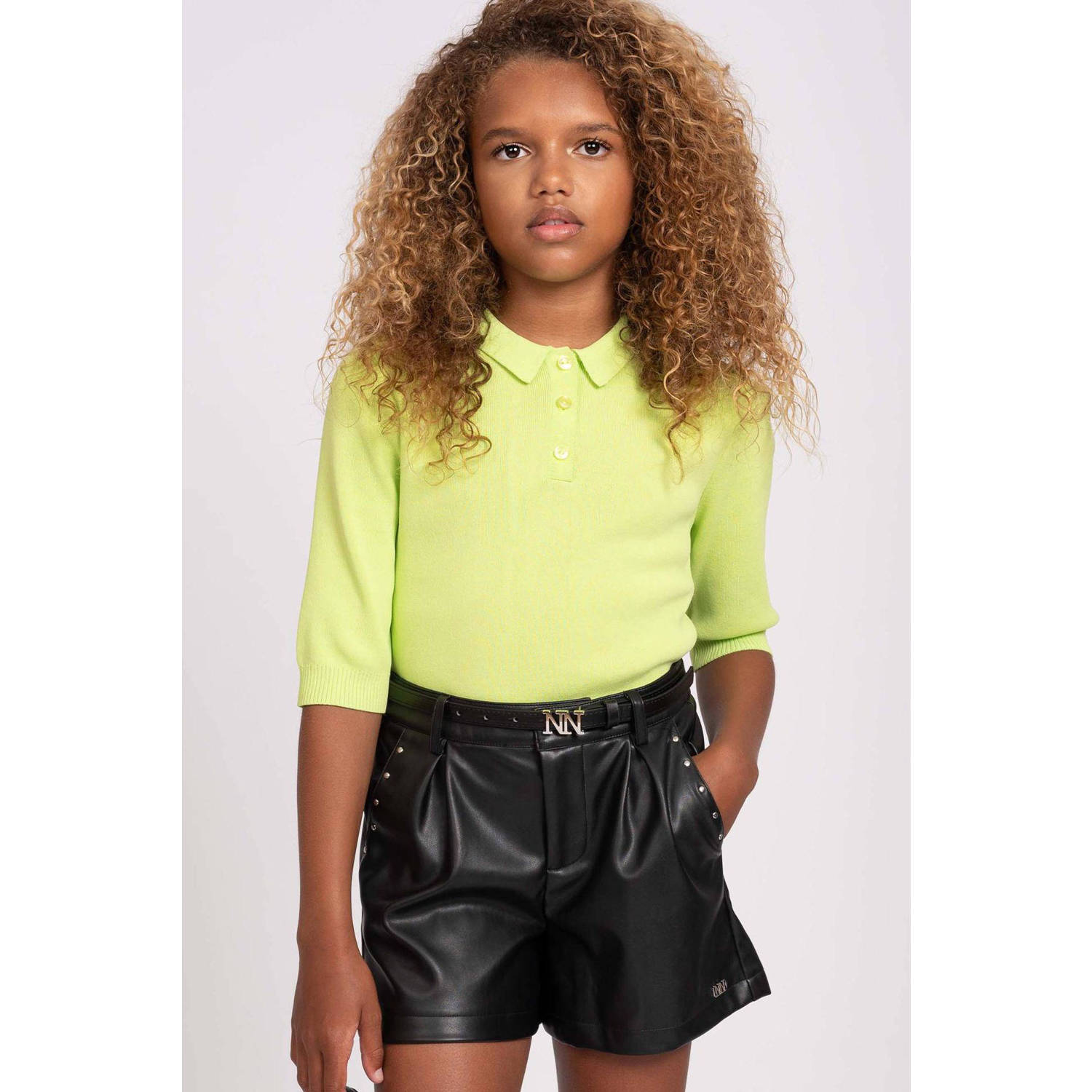 NIK&NIK top Goldie limegroen Meisjes Viscose Polokraag Effen 152
