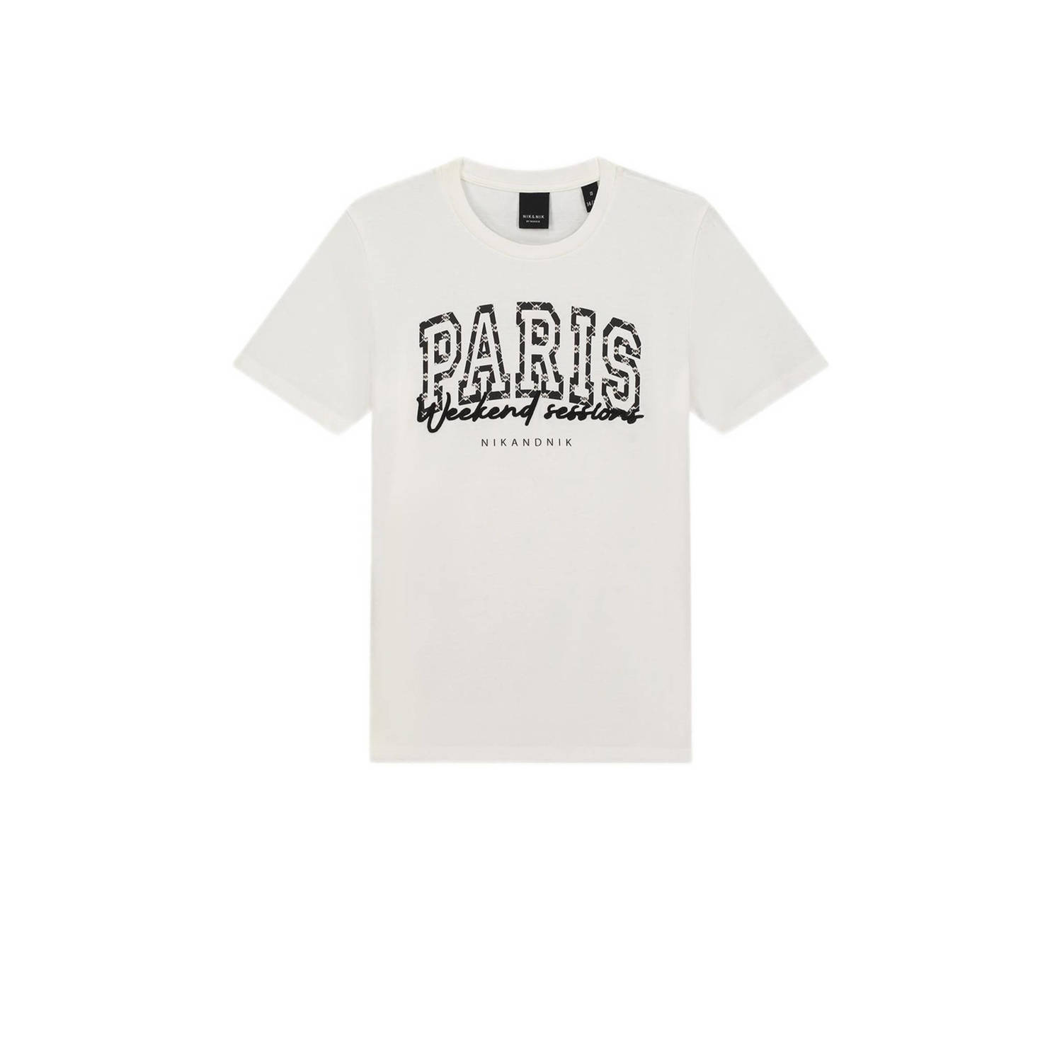 NIK&NIK T-shirt Paris met tekst offwhite Wit Meisjes Katoen Ronde hals 128