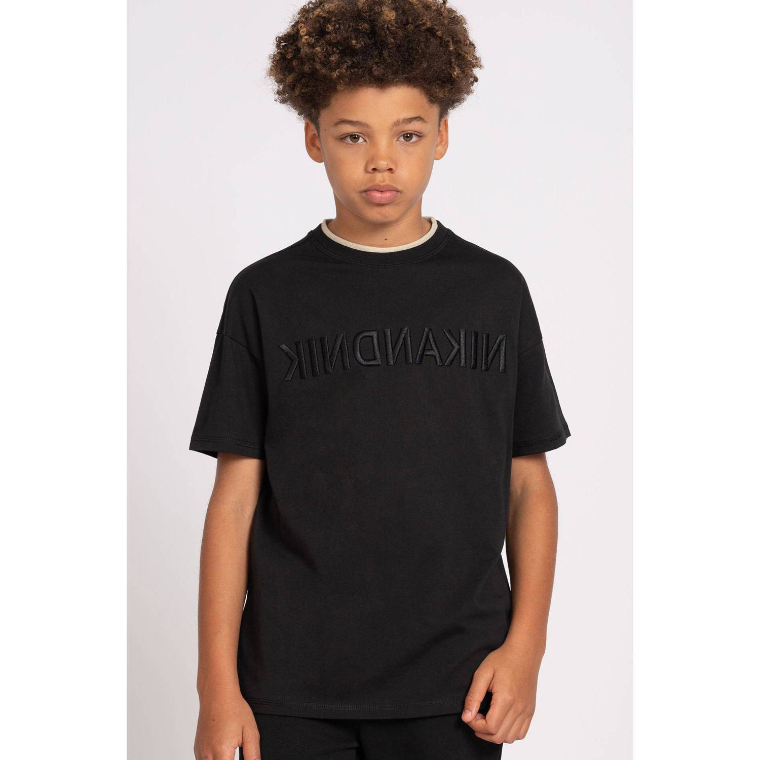 NIK&NIK T-shirt Mirror met logo zwart Jongens Katoen Ronde hals Logo 152