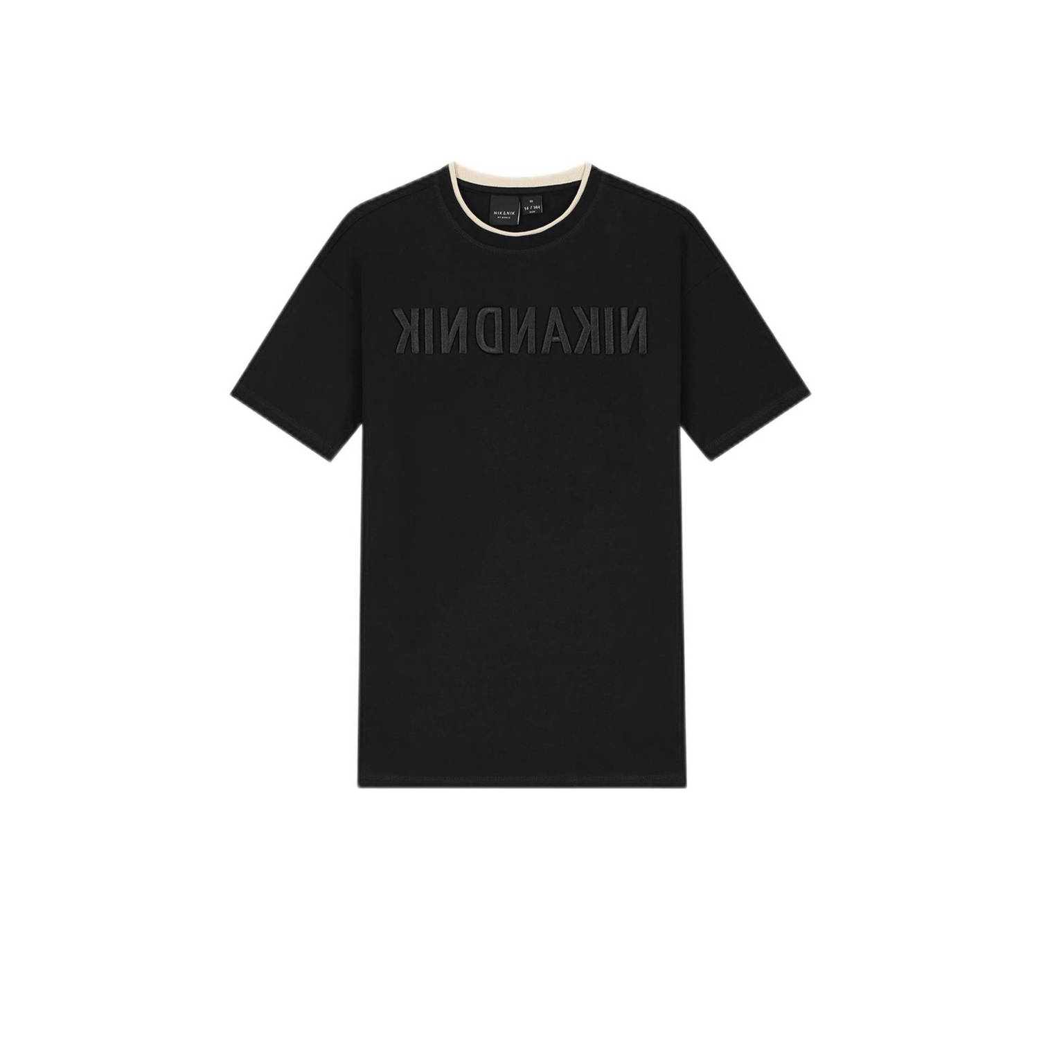 NIK&NIK T-shirt Mirror met logo zwart Jongens Katoen Ronde hals Logo 128