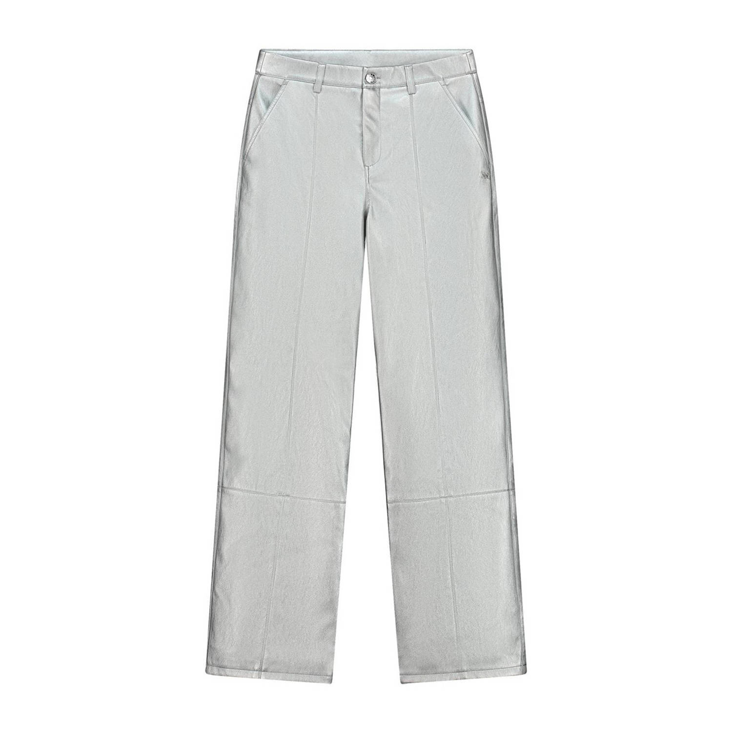 NIK&NIK imitatieleren wide leg broek Kenner zilver