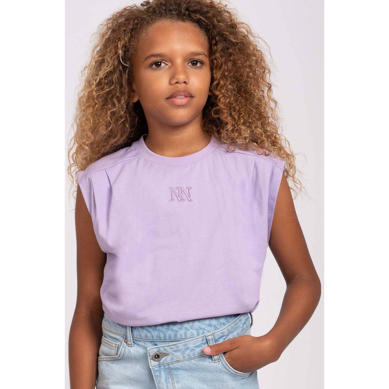 NIK&NIK mouwloze top Pleat lila Paars Meisjes Katoen Ronde hals Effen 176