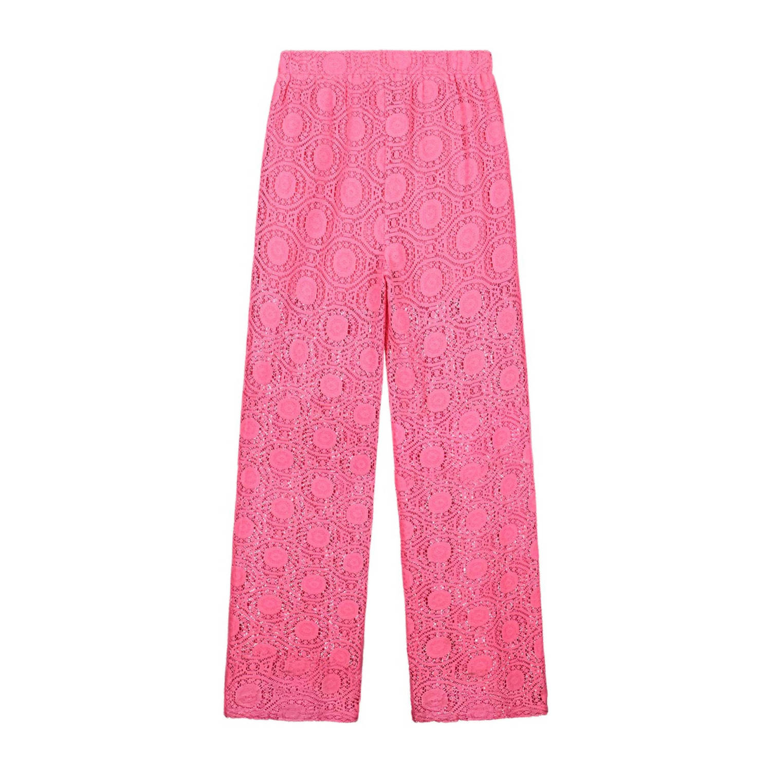 NIK&NIK wide leg broek Kimba met all over print felroze