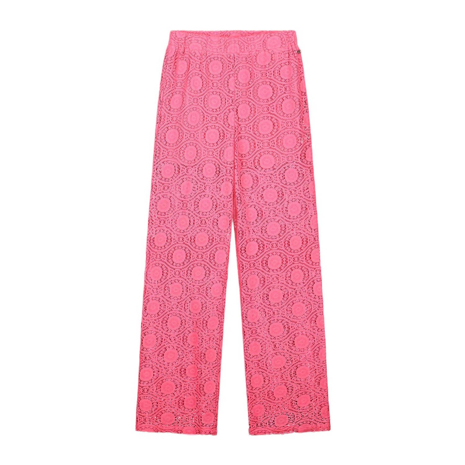 NIK&NIK wide leg broek Kimba met all over print felroze Meisjes Katoen 140