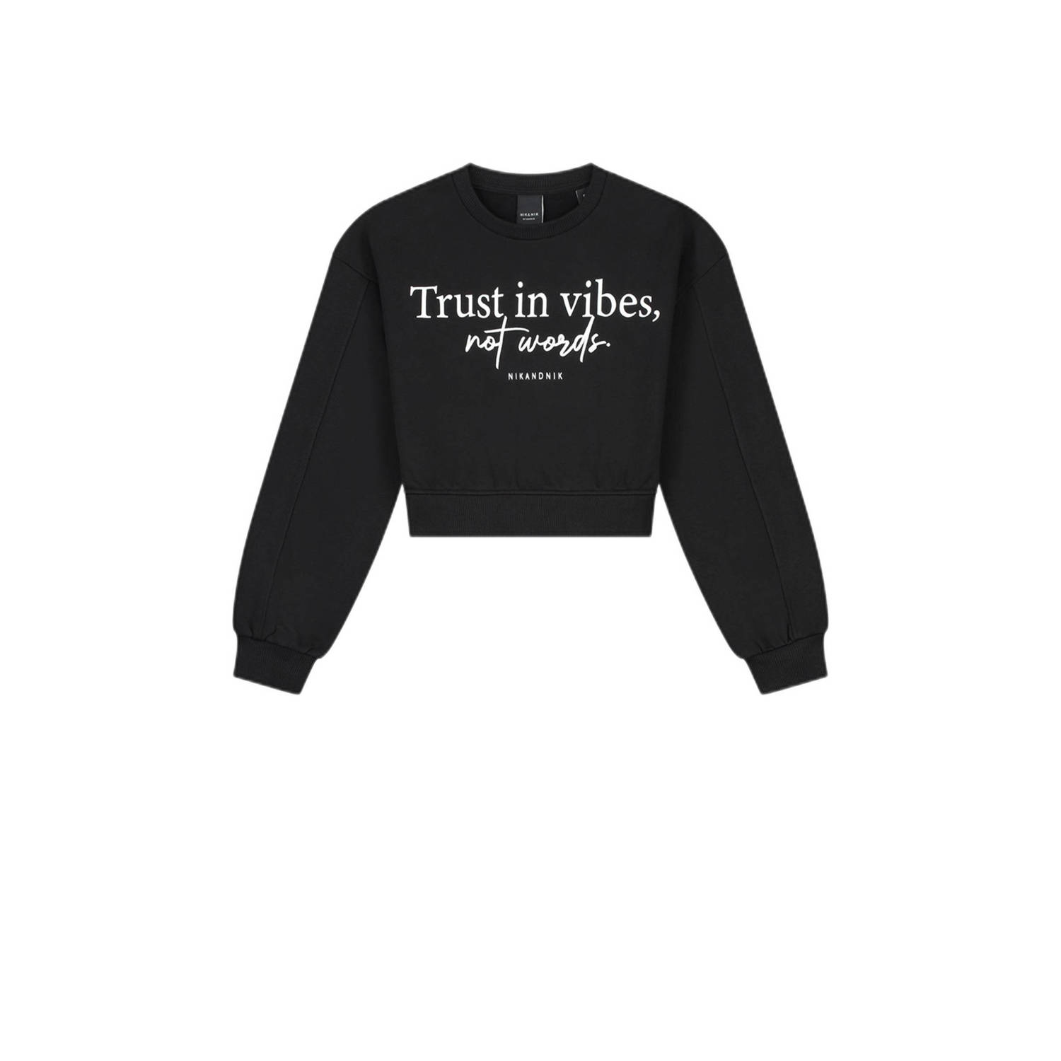 NIK&NIK sweater Vibes met tekst zwart Tekst 128 | Sweater van