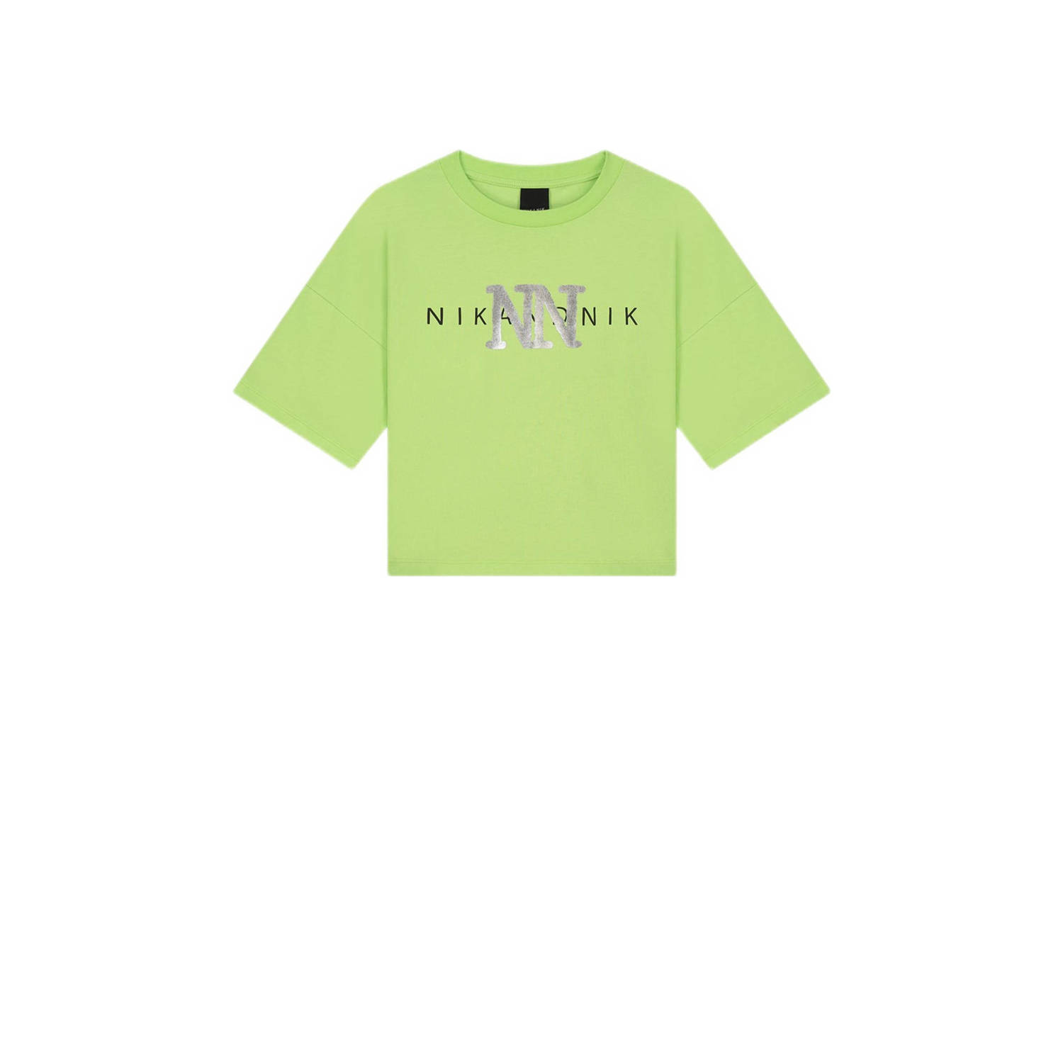 NIK&NIK T-shirt Spray met printopdruk limegroen Meisjes Katoen Ronde hals 164