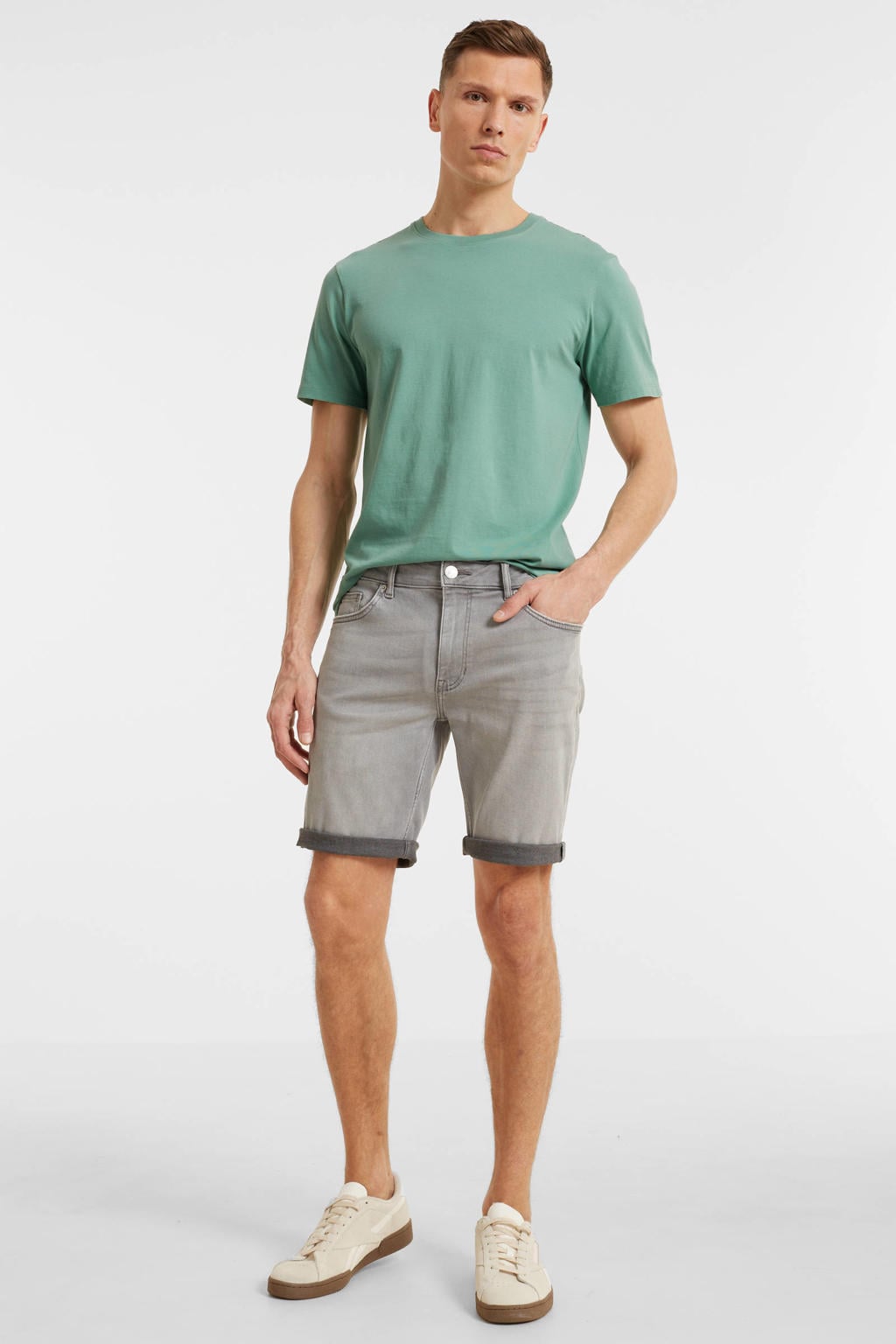 Anytime denim short lichtgrijs