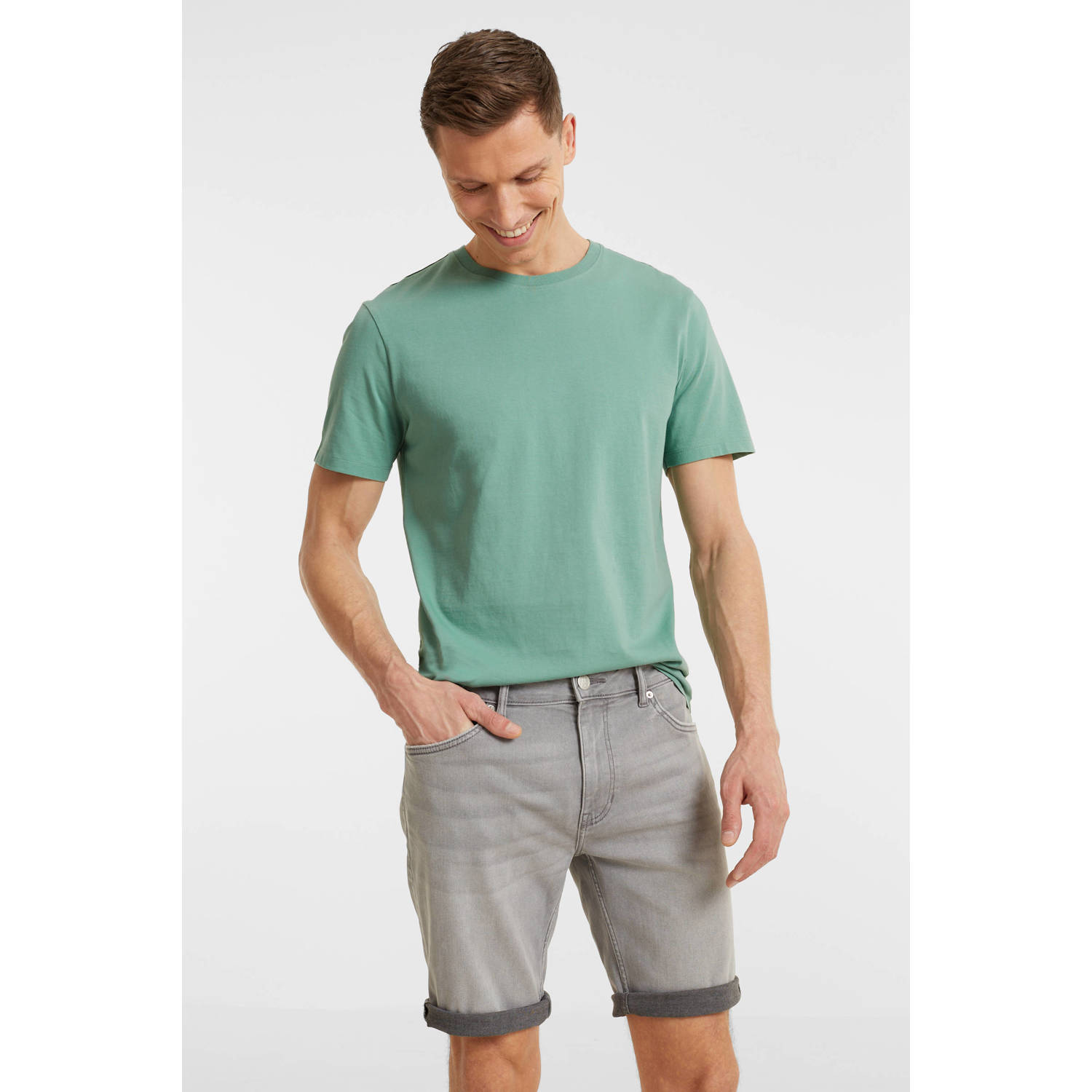Anytime denim short lichtgrijs
