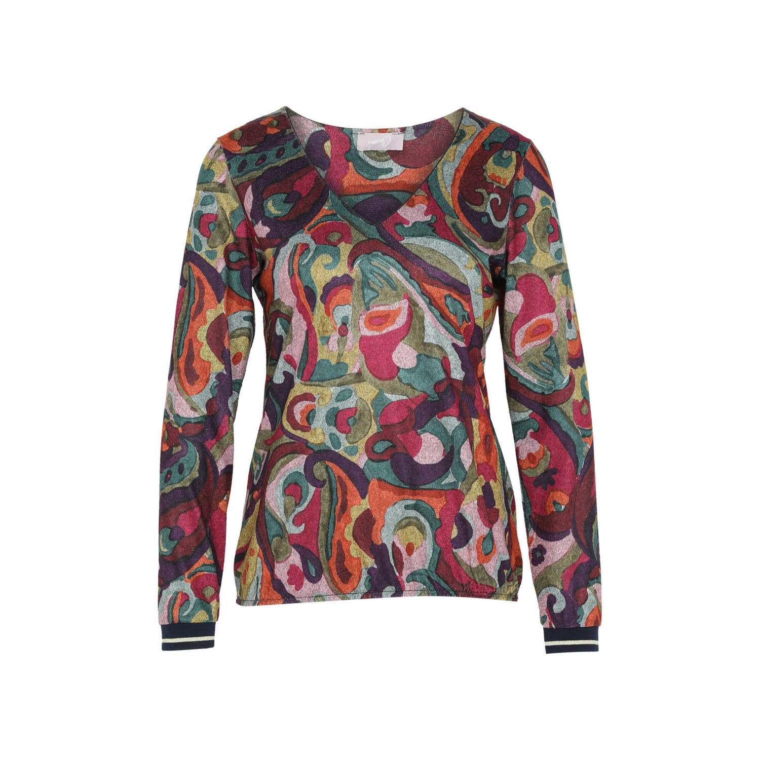 Cassis top met all over print groen rood roze