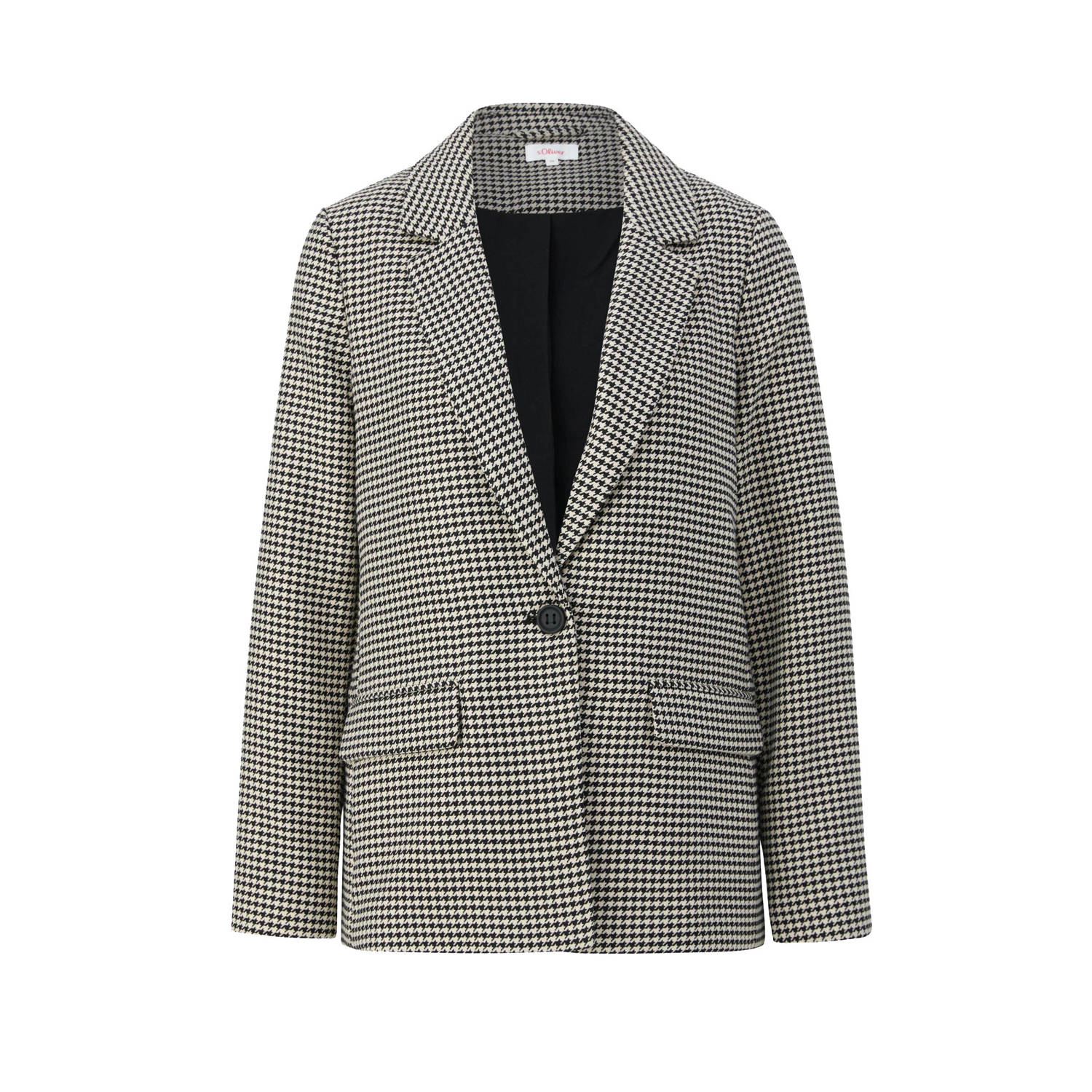 S.Oliver rechtvallende blazer met pied-de-poule zwart ecru