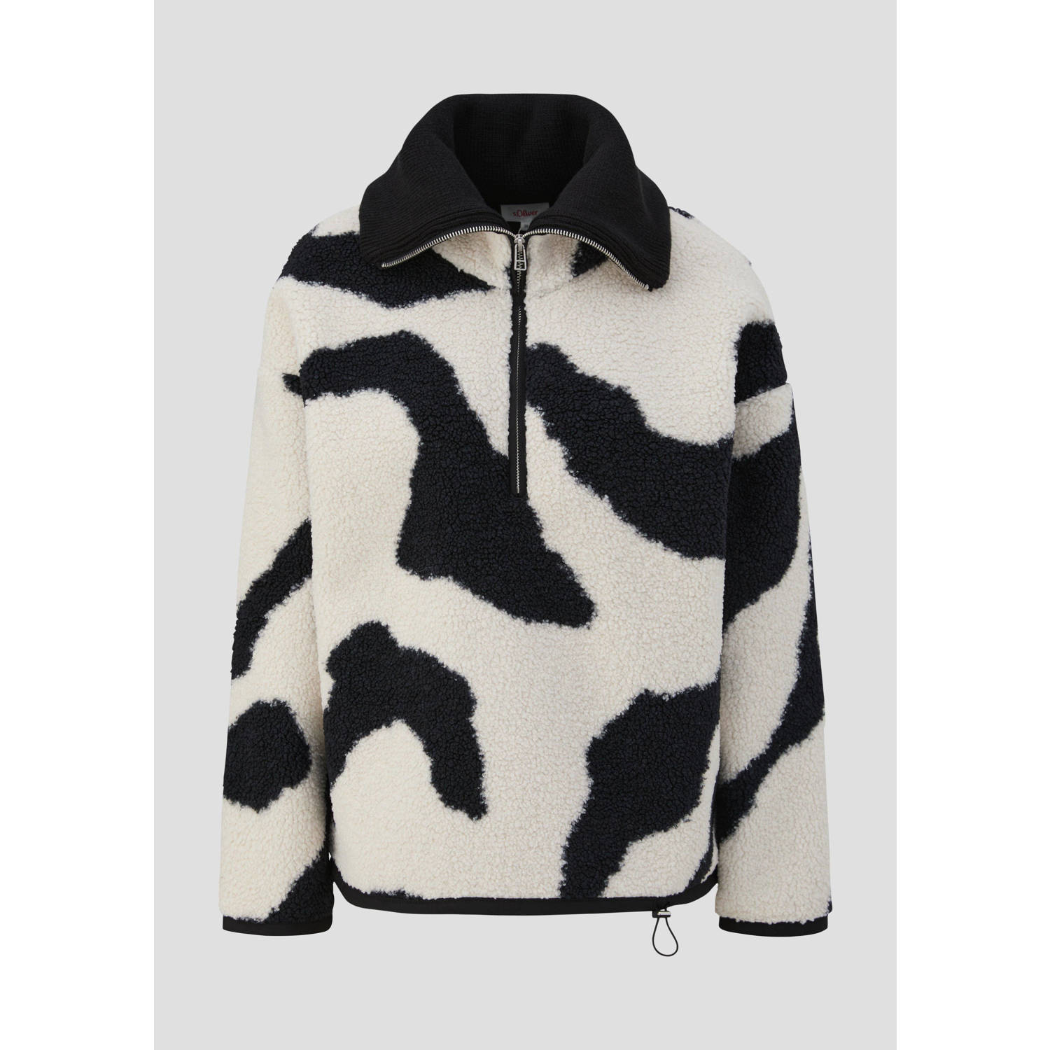 S.Oliver fleece schipperstrui met all over print zwart wit
