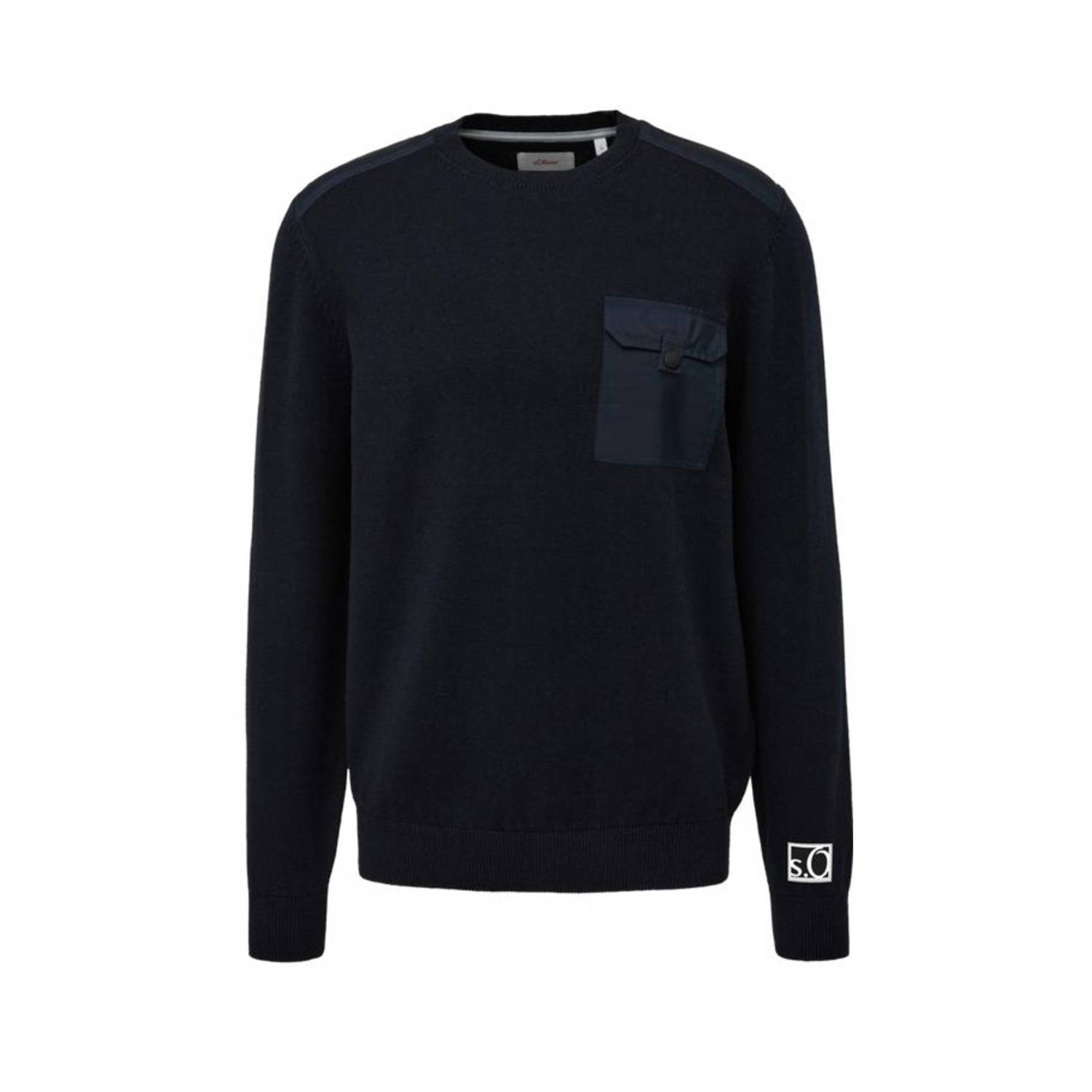 S.Oliver Big Size trui Plus Size met wol en logo blauw zwart
