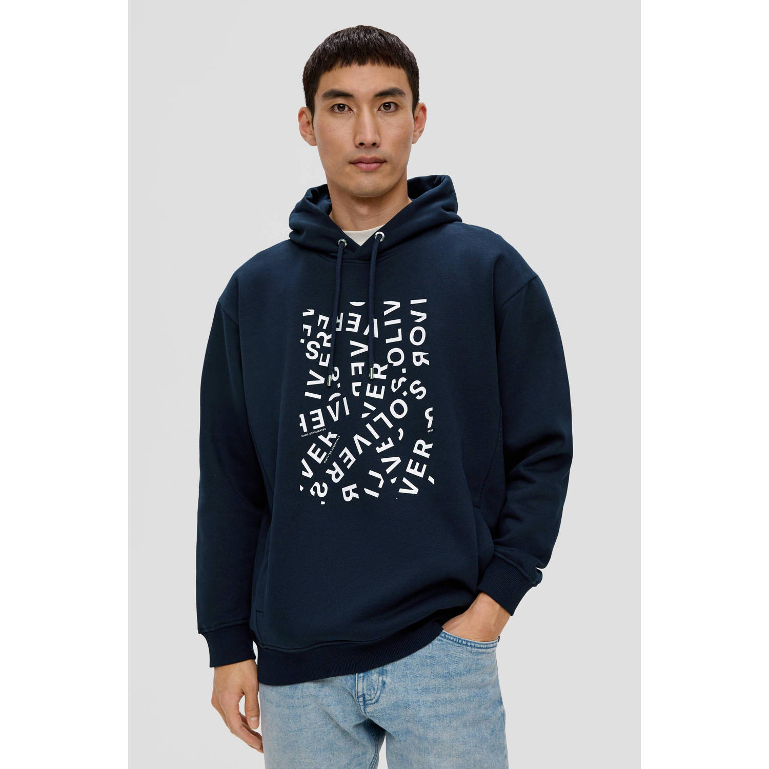 s.Oliver hoodie met printopdruk marine