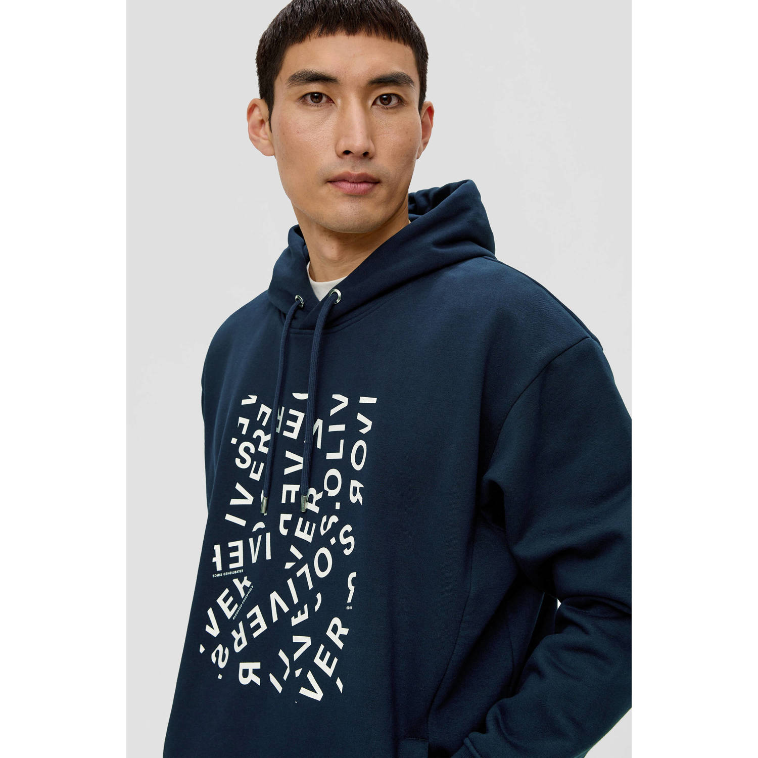 s.Oliver hoodie met printopdruk marine