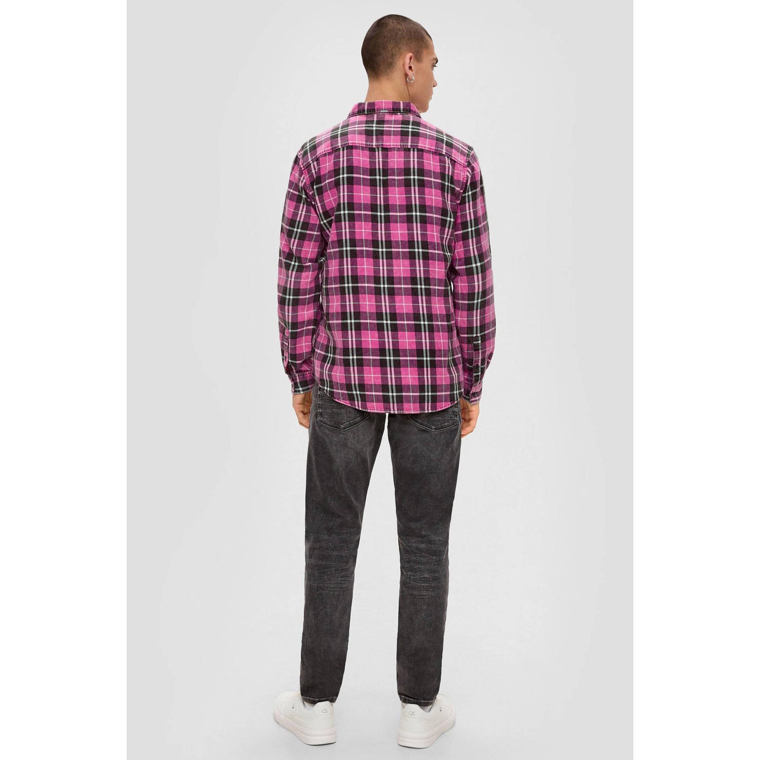 Q S by s.Oliver geruit regular fit overhemd roze