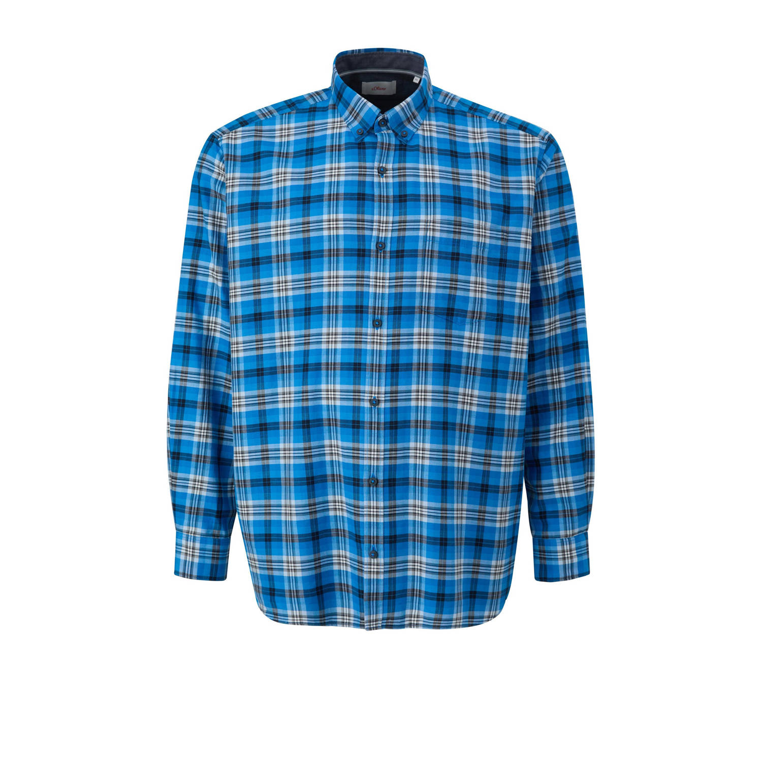 S.Oliver Big Size geruit regular fit overhemd Plus Size blauw