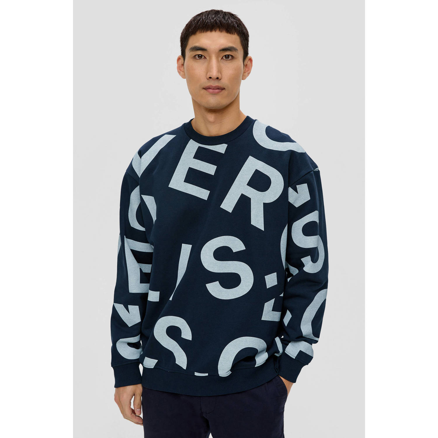 s.Oliver sweater met all over print marine