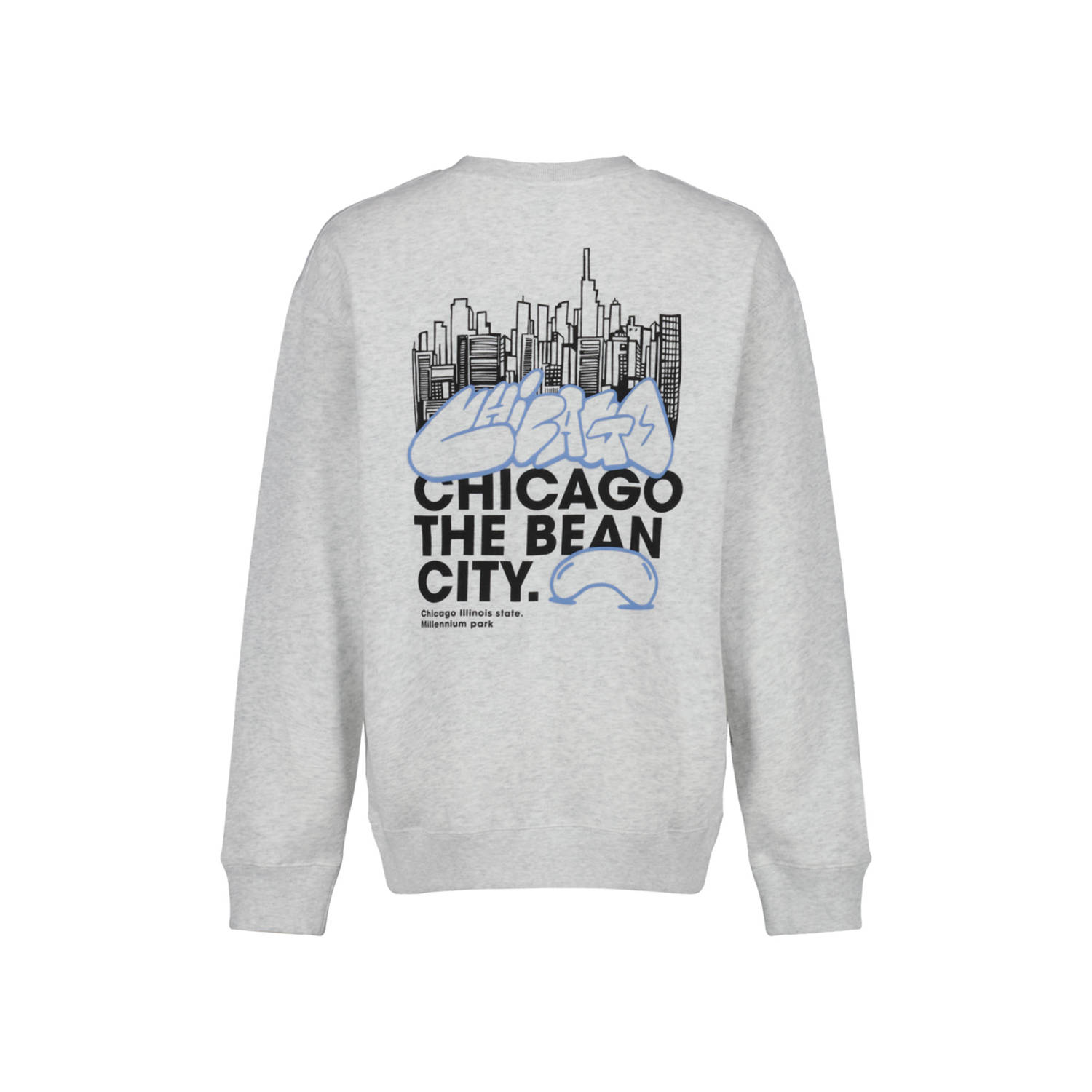 America Today sweater Story crew met backprint grijs zwart