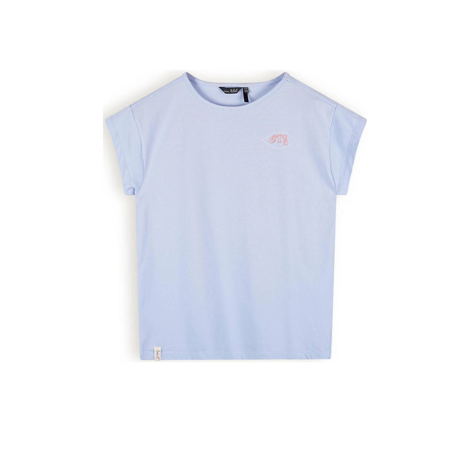 NoBell T-shirt Kasis met backprint zachtblauw Meisjes Stretchkatoen Ronde hals 146 152