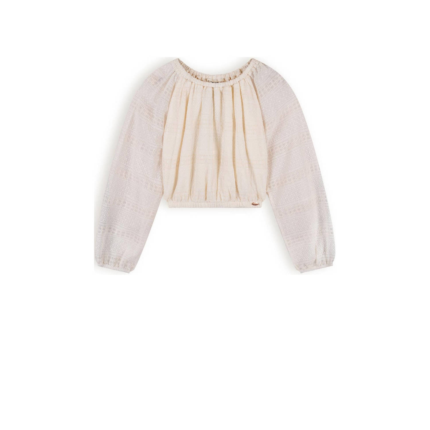 NoBell semi-transparante crop top Timre ivoor Longsleeve Wit Meisjes Polyester Ronde hals 122 128