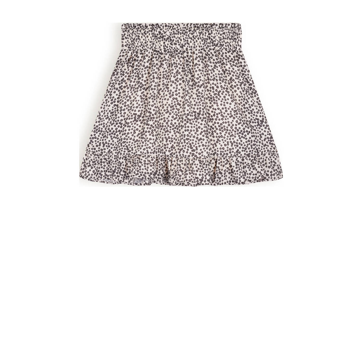 NoBell rok Ninez met all over print en volant ivoor zwart