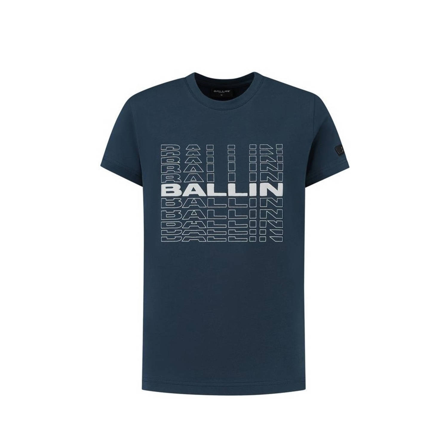 Ballin T-shirt met printopdruk donkerblauw Jongens Katoen Capuchon Printopdruk 140