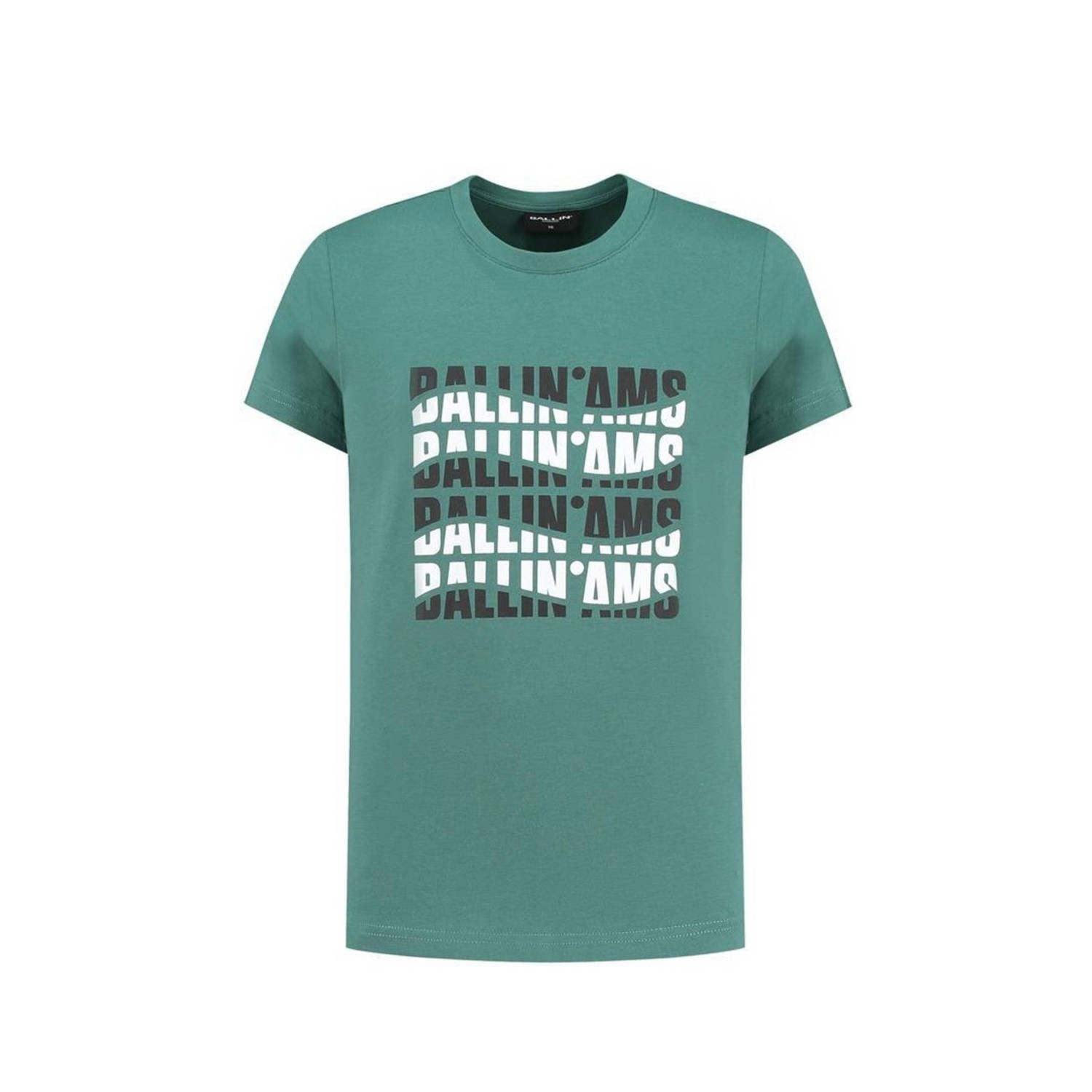 Ballin T-shirt met printopdruk groen Jongens Katoen Ronde hals Printopdruk 152
