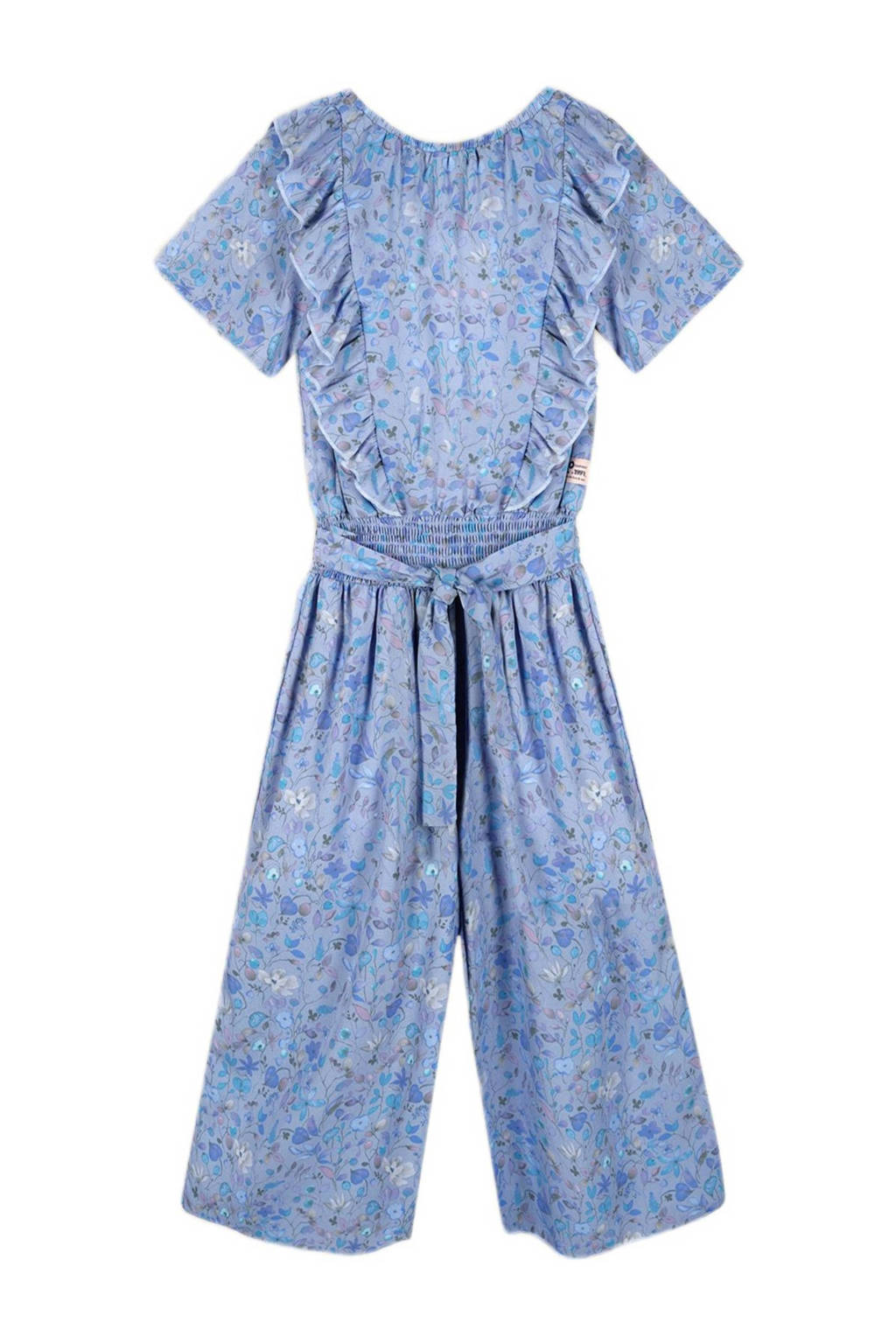 gebloemde jumpsuit Sasia van gerecycled polyester lichtblauw