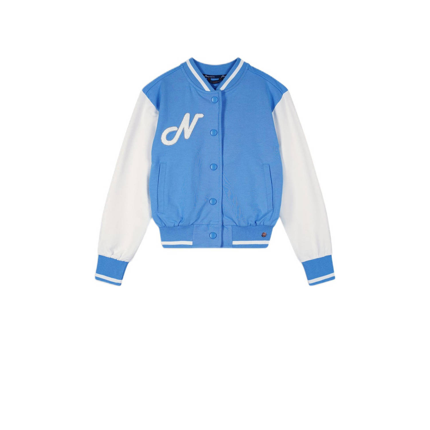 NONO baseballvest zachtblauw wit Meisjes Katoen Ronde hals Meerkleurig 122 128