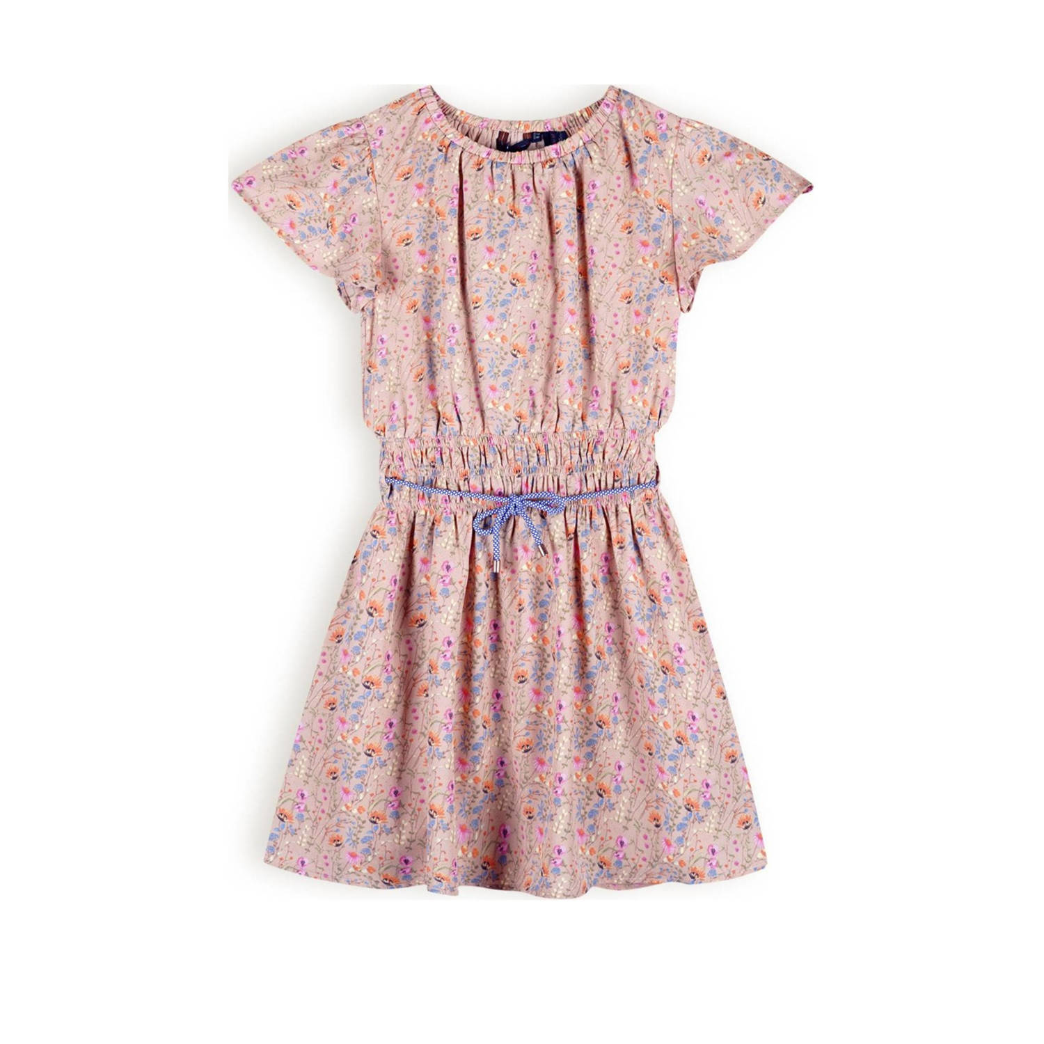NONO gebloemde jurk Mamai zand multicolor Beige Meisjes Polyester Ronde hals 122 128