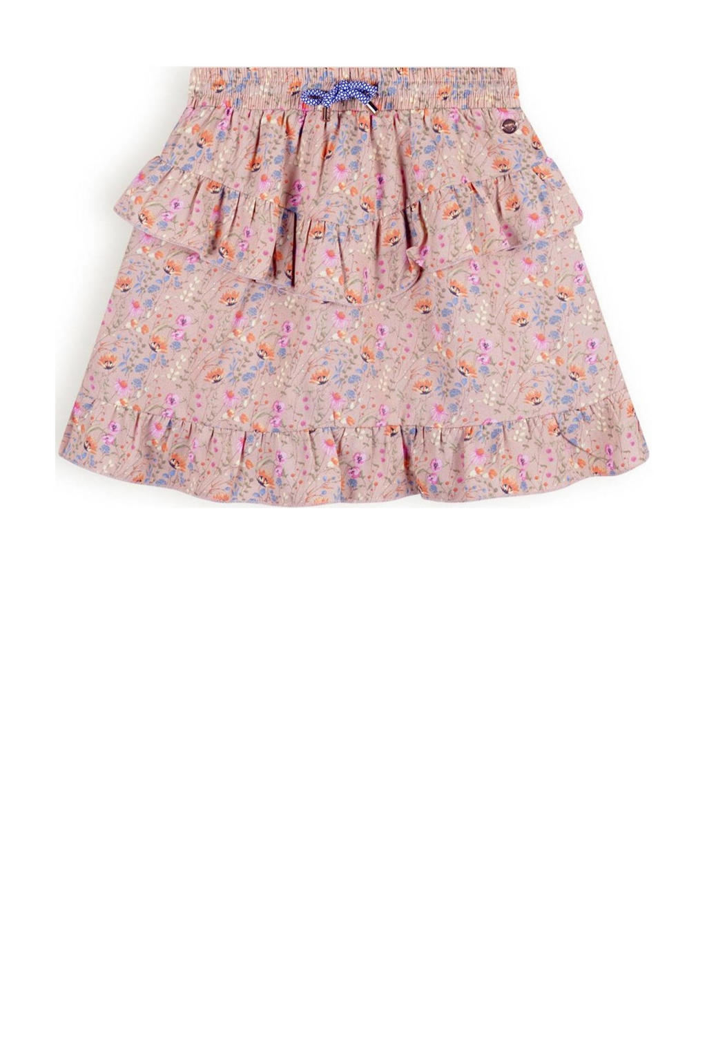 Roze en multikleurige meisjes NONO gebloemde rok Neva multicolor gemaakt van polyester en met elastische tailleband met koord